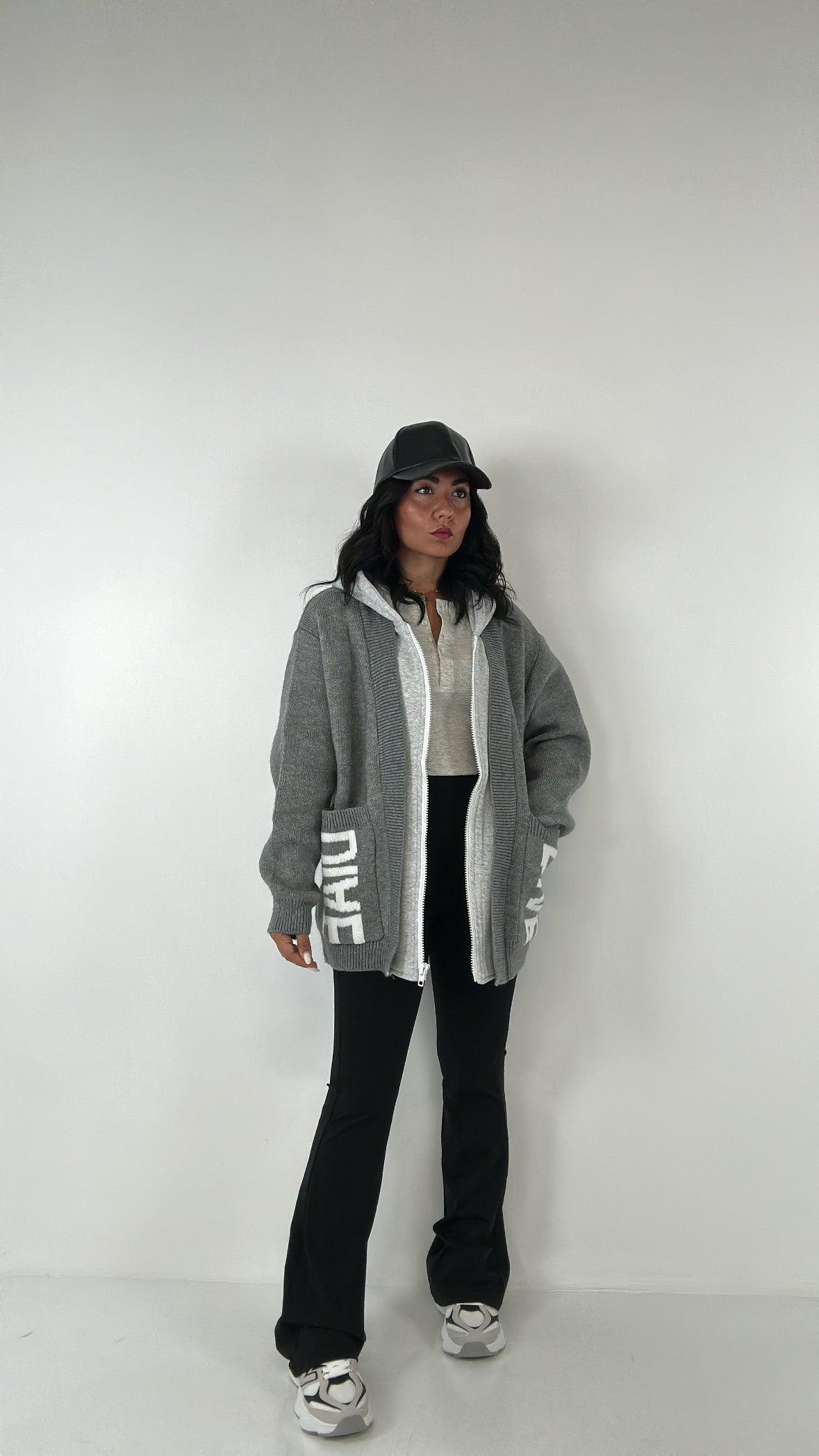 Cardigan CON CAPPUCCIO DIAE - GRIGIO