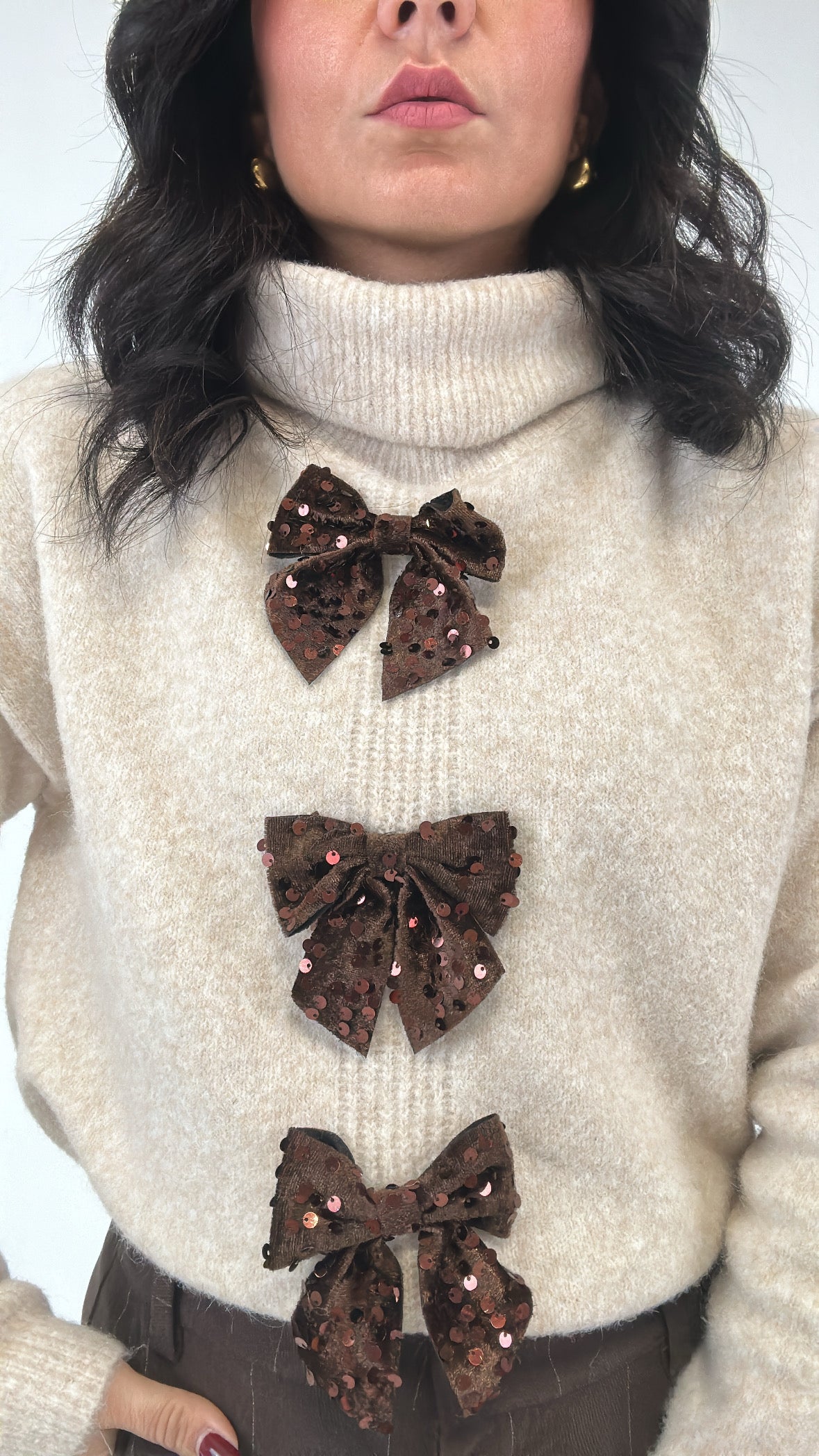 Pull FIOCCHETTI IN PAILLETTES - BEIGE