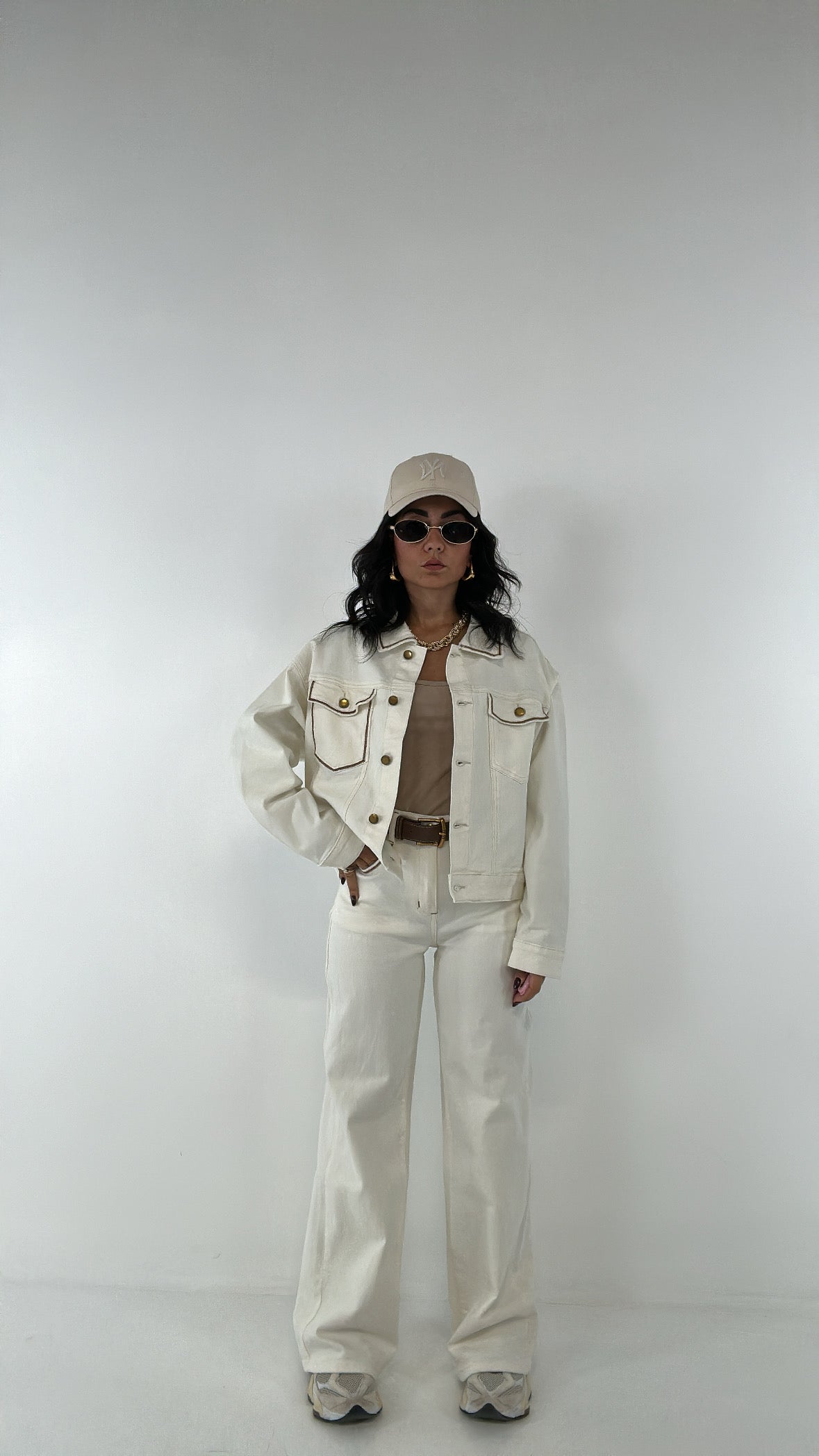 Jeans IMPUNTURA CON CINTURA - BIANCO