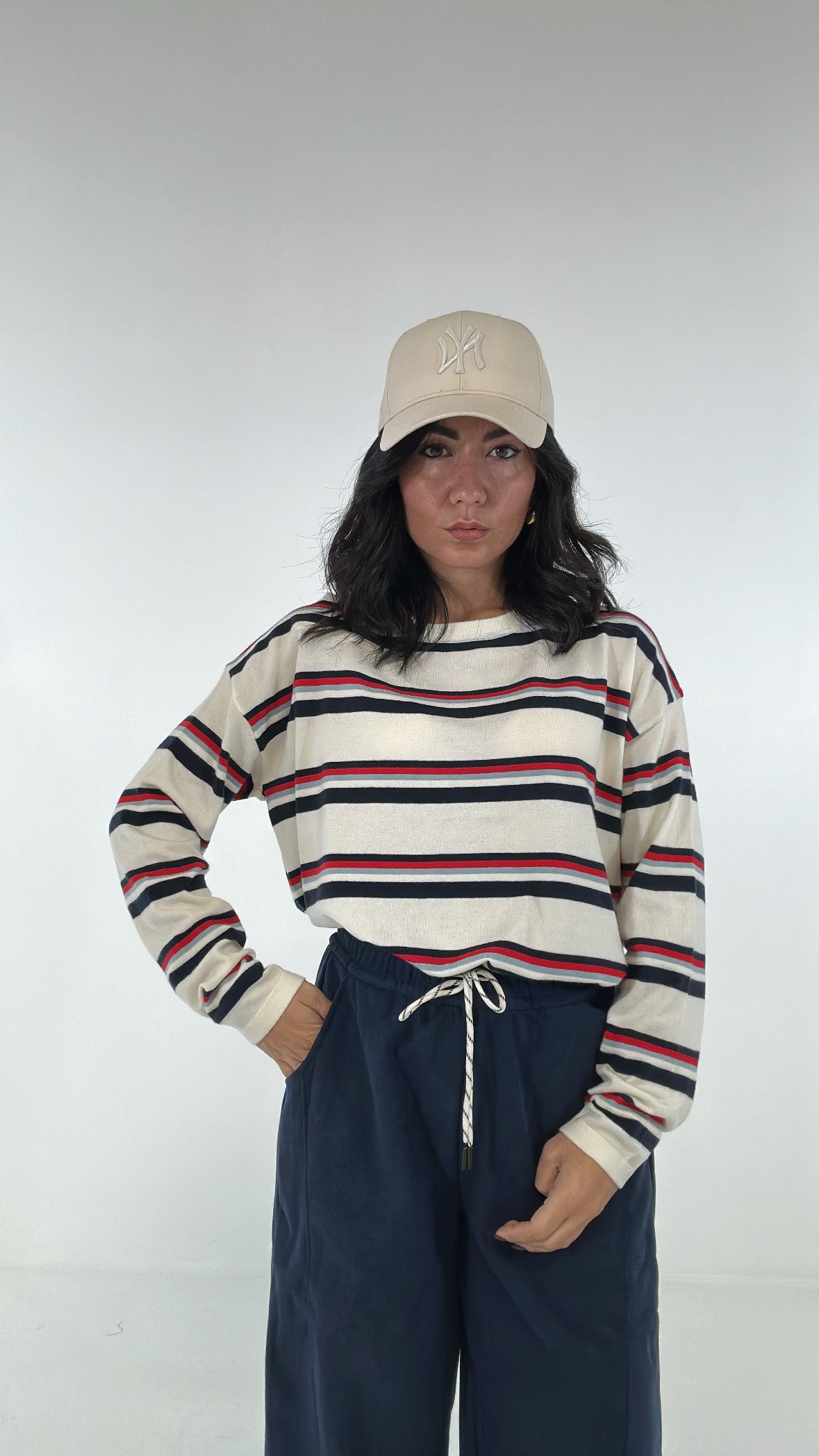 Pull GIROCOLLO RIGHE - BIANCO