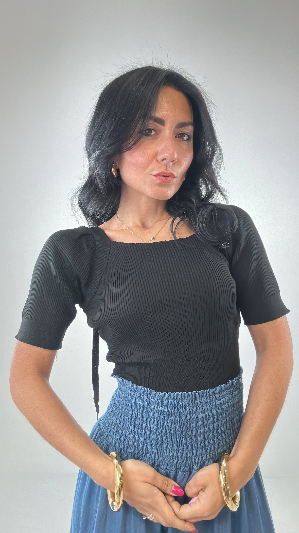 Top IN MAGLIA MANICA - NERO