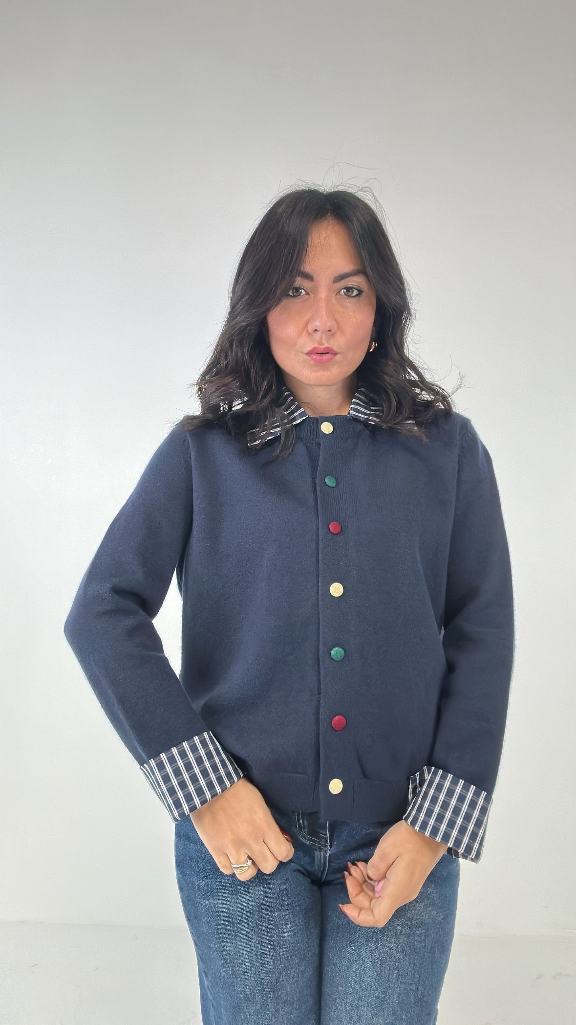 Cardigan COLLO QUADRETTI - BLU