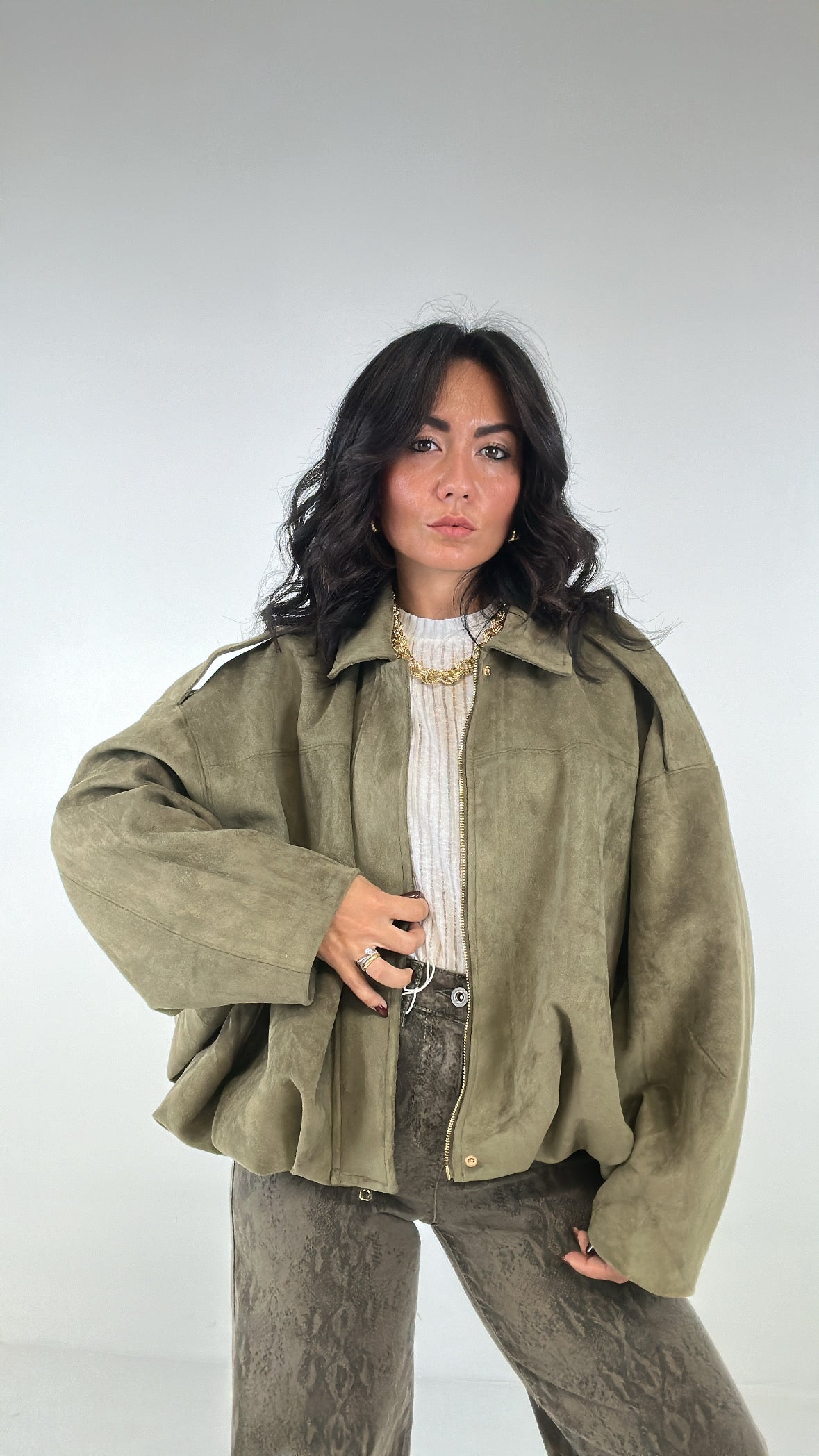 Bomber IN CAMOSCIO - VERDE MILITARE