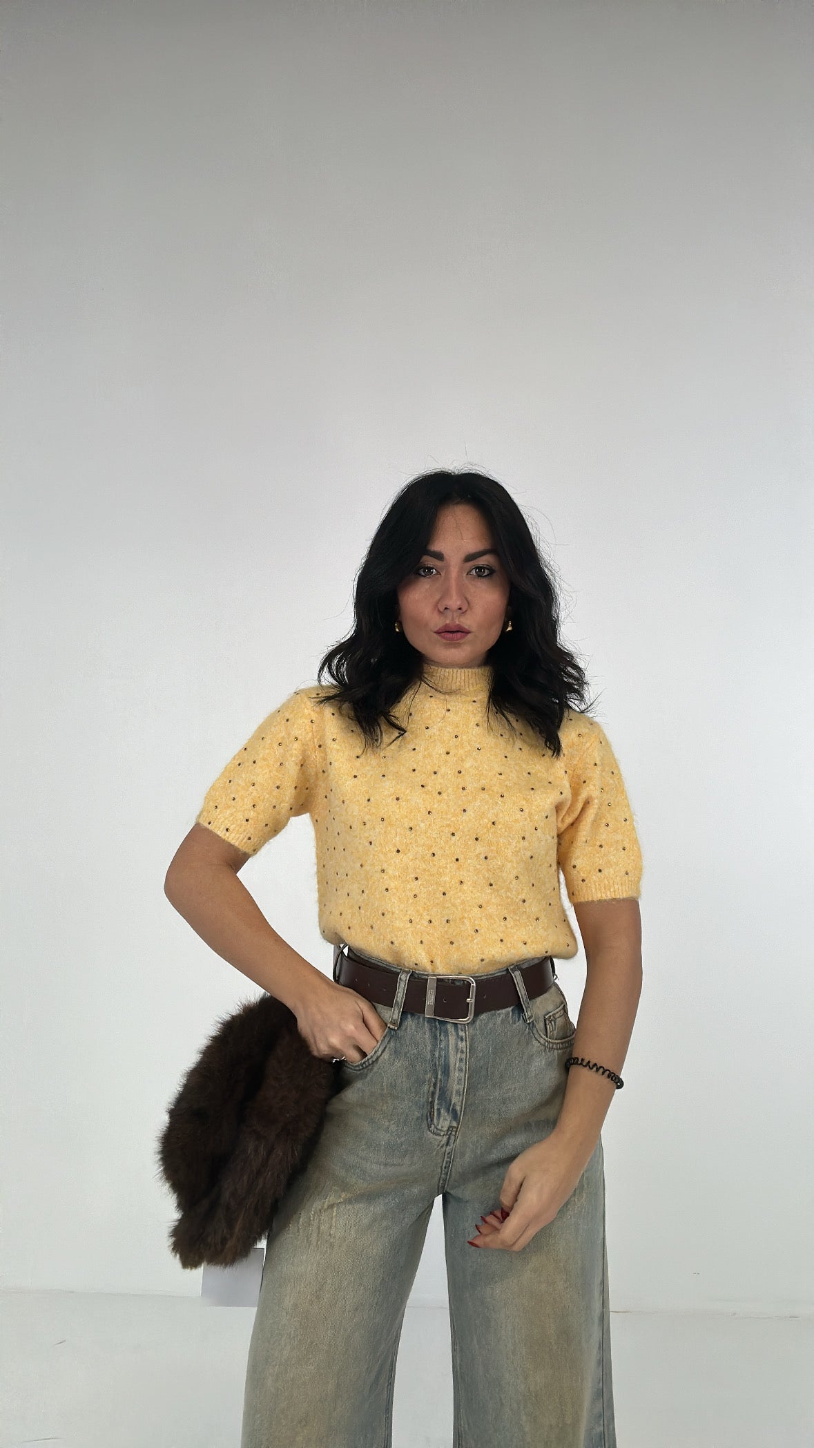 Pull MEZZA MANICA BRILLANTINI - GIALLO