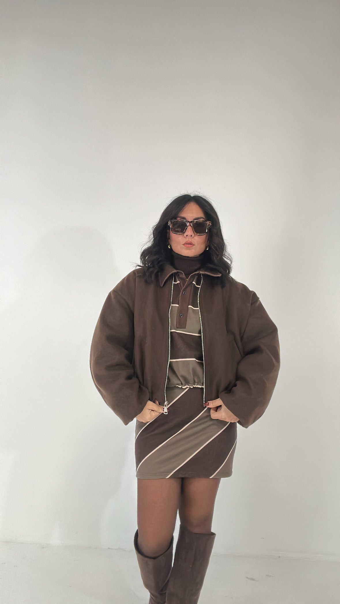 Bomber IN PANNO TRAPUNTATO - MARRONE