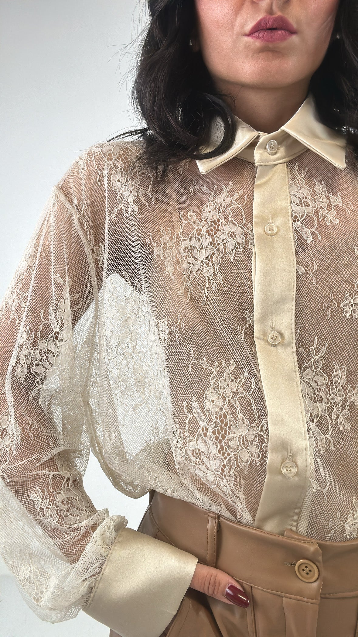 Camicia RASO E PIZZO - NUDE