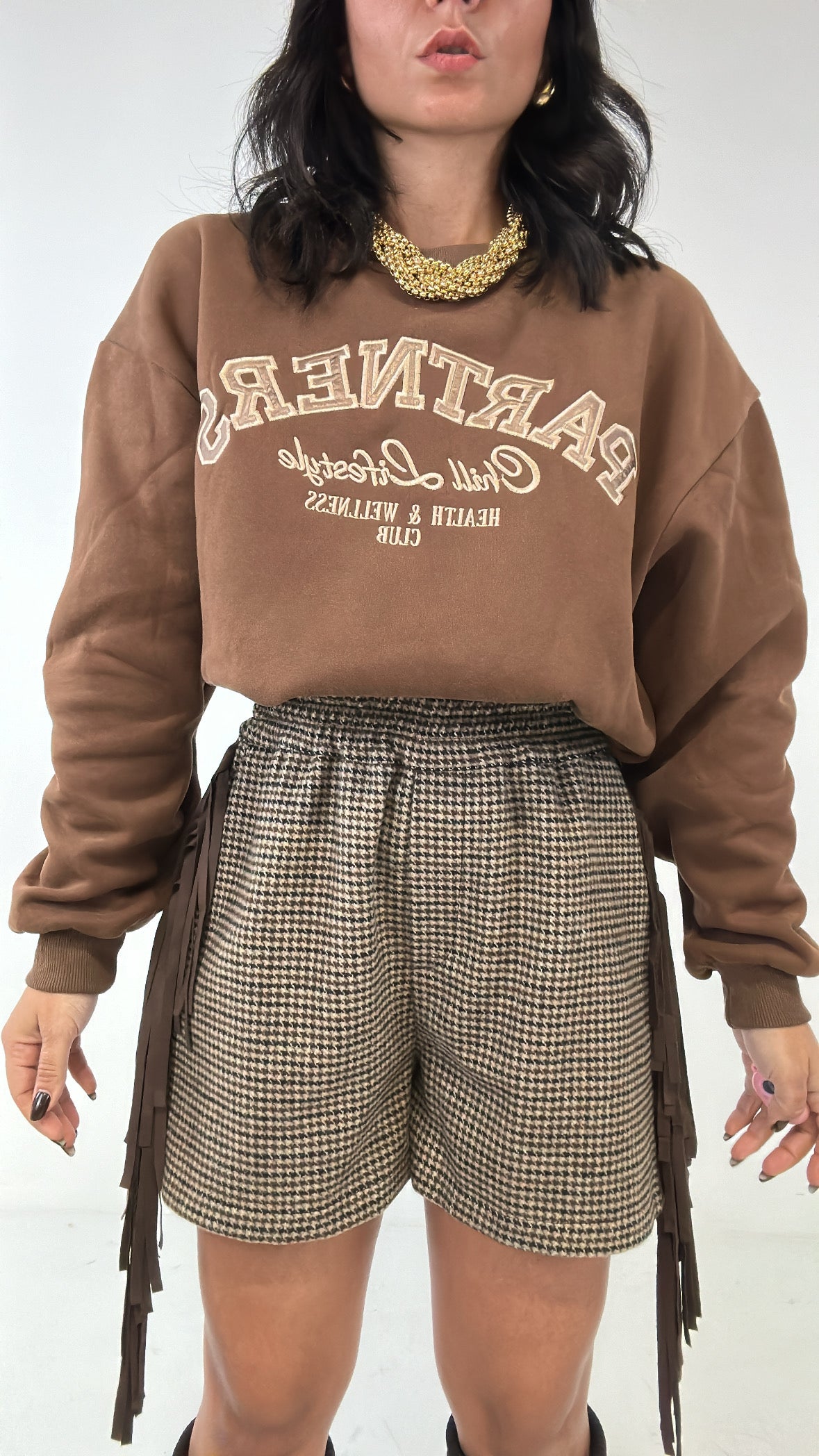 Shorts QUADRI E FRANGE - MARRONE