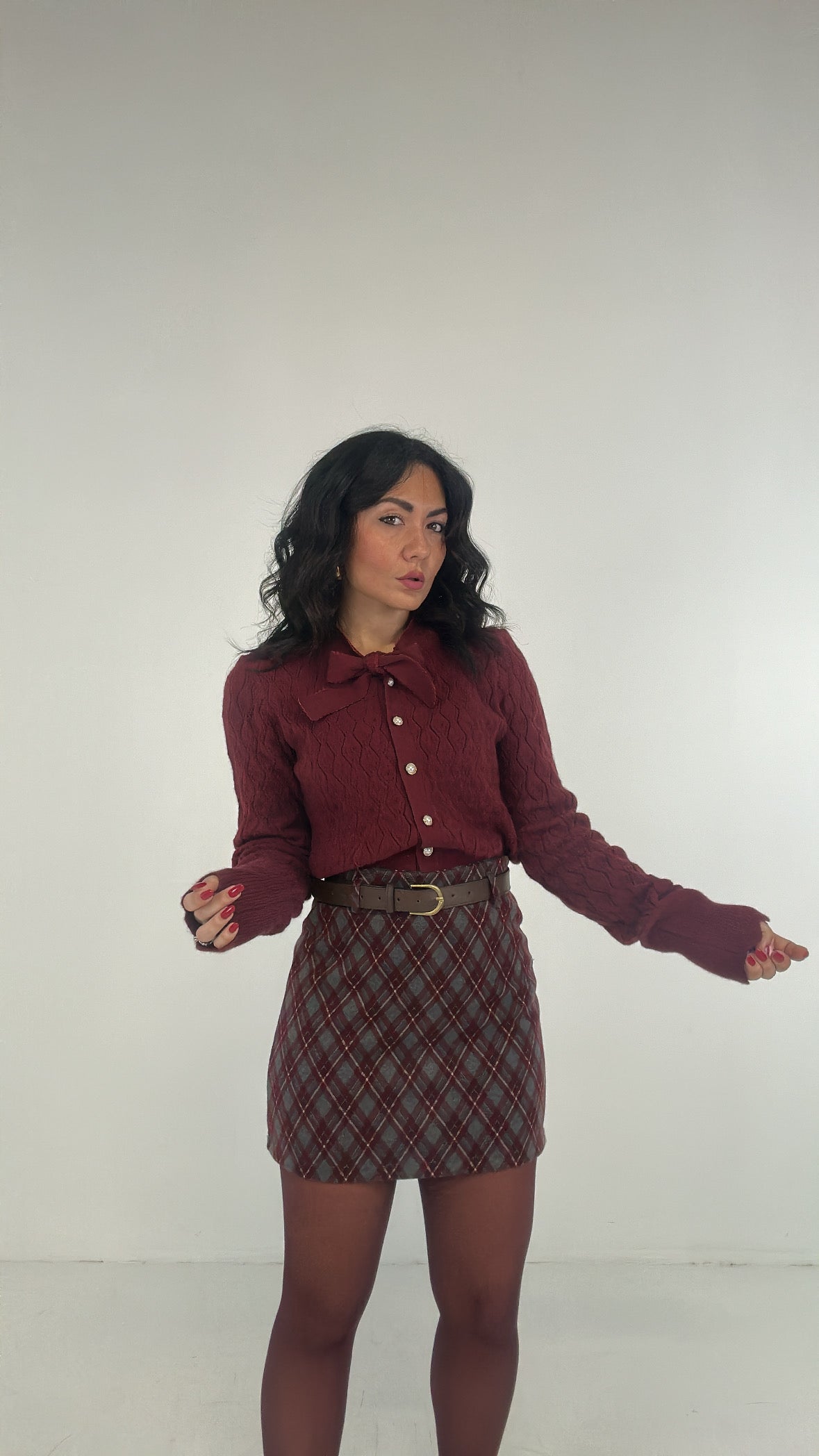 Gonna CON CINTURA QUADRI - BORDEAUX