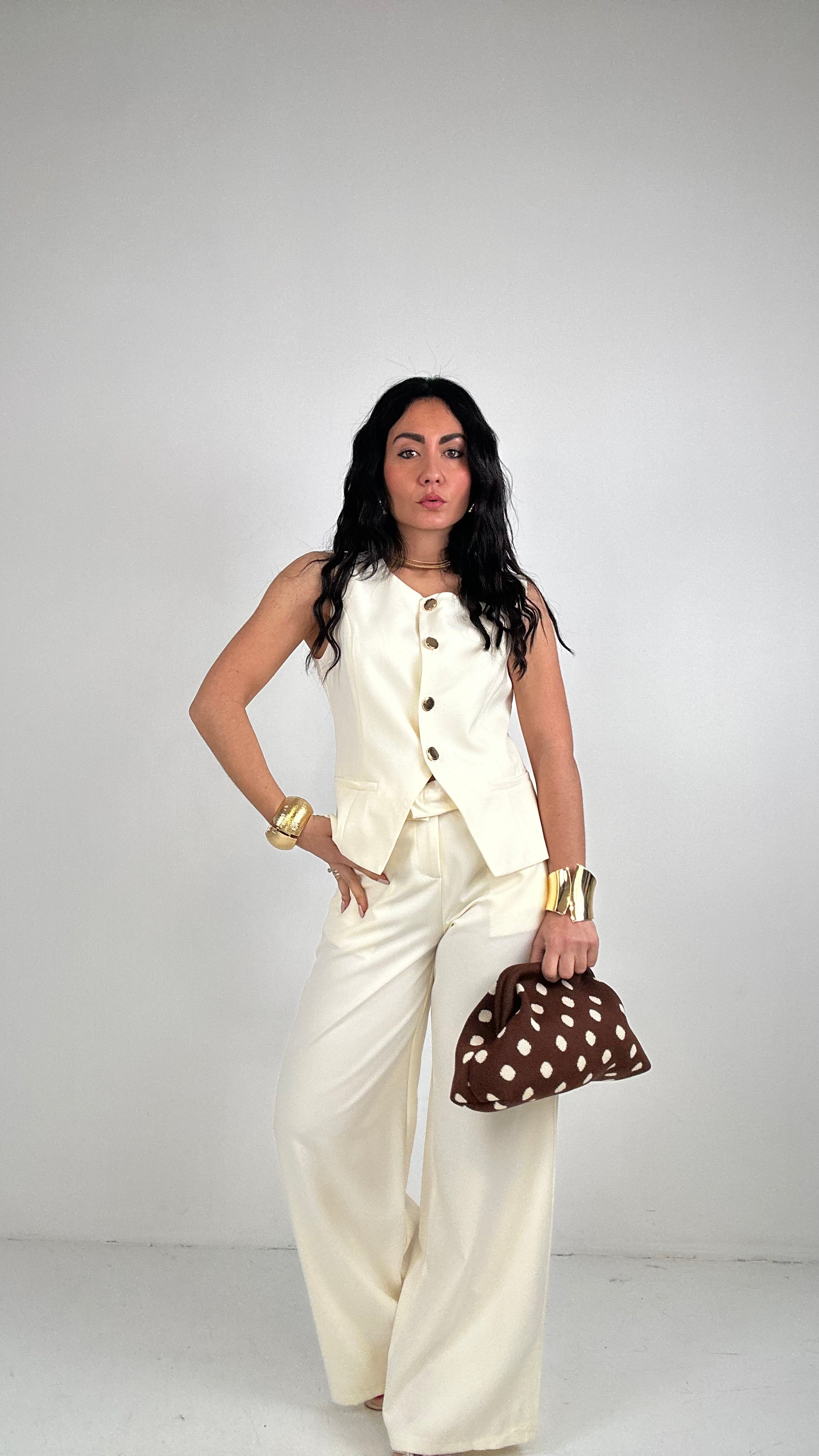 Completo GILET E BOTTONE ORO - PANNA