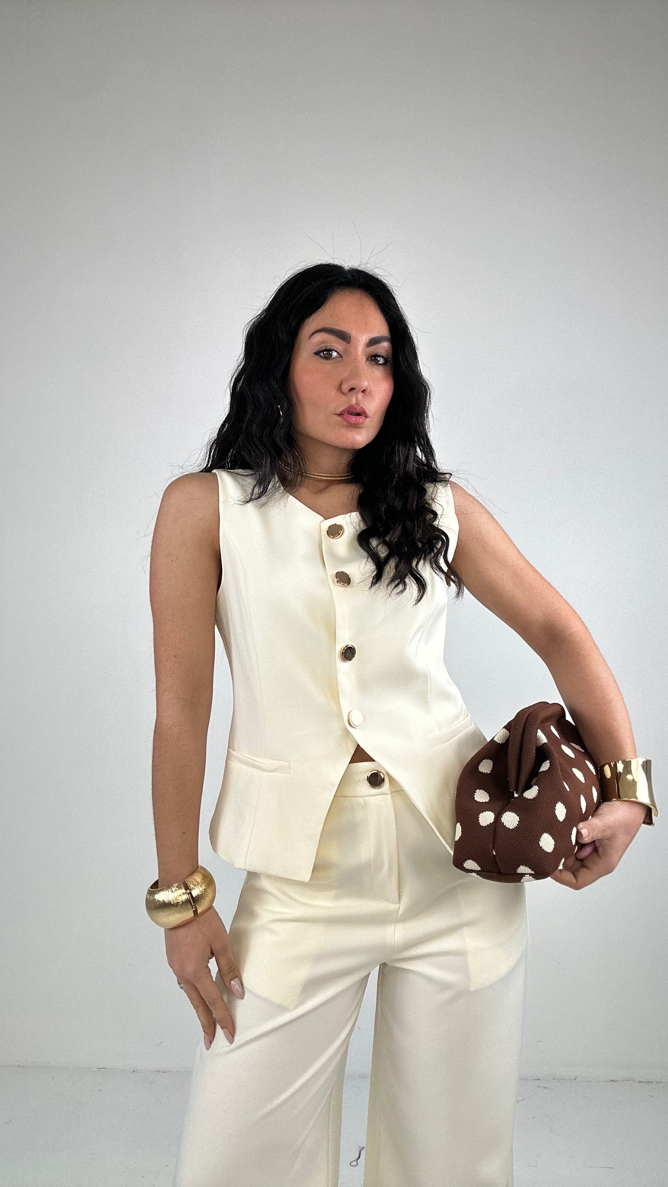 Completo GILET E BOTTONE ORO - PANNA