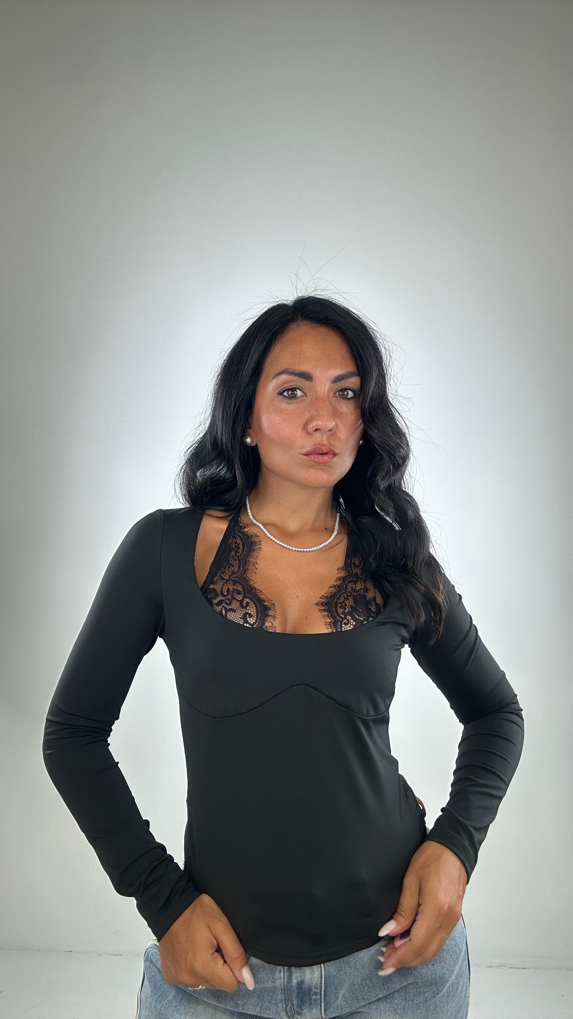 Maglia TOP PIZZO - NERO