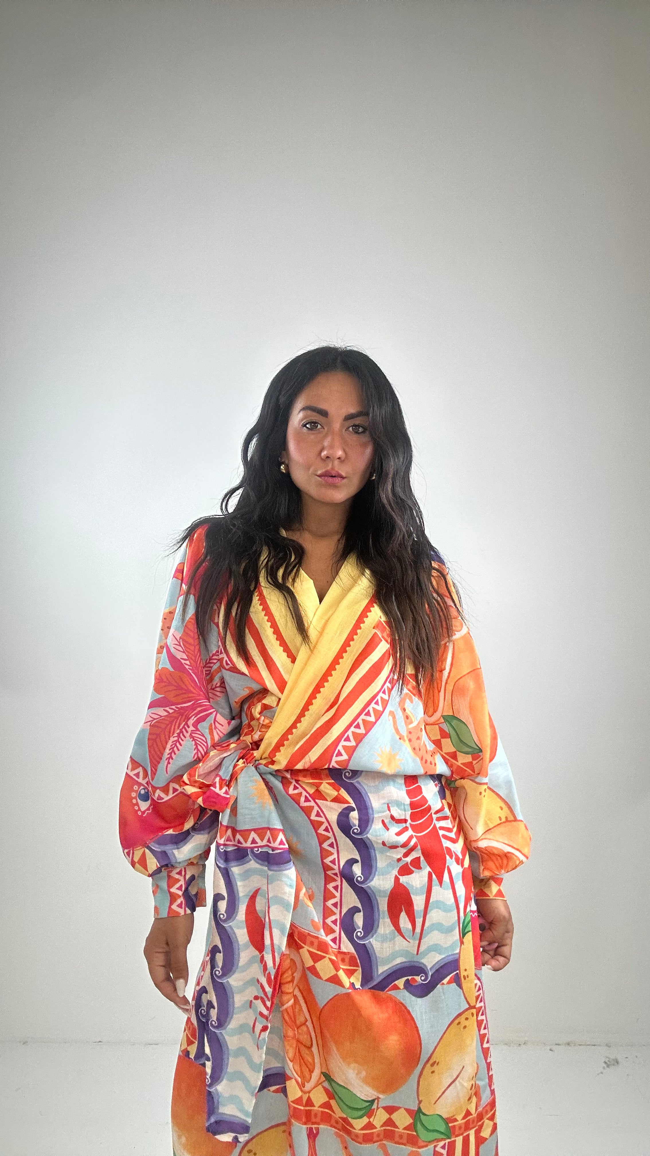 vestito PORTAFOGLIO MIDI - ARANCIO