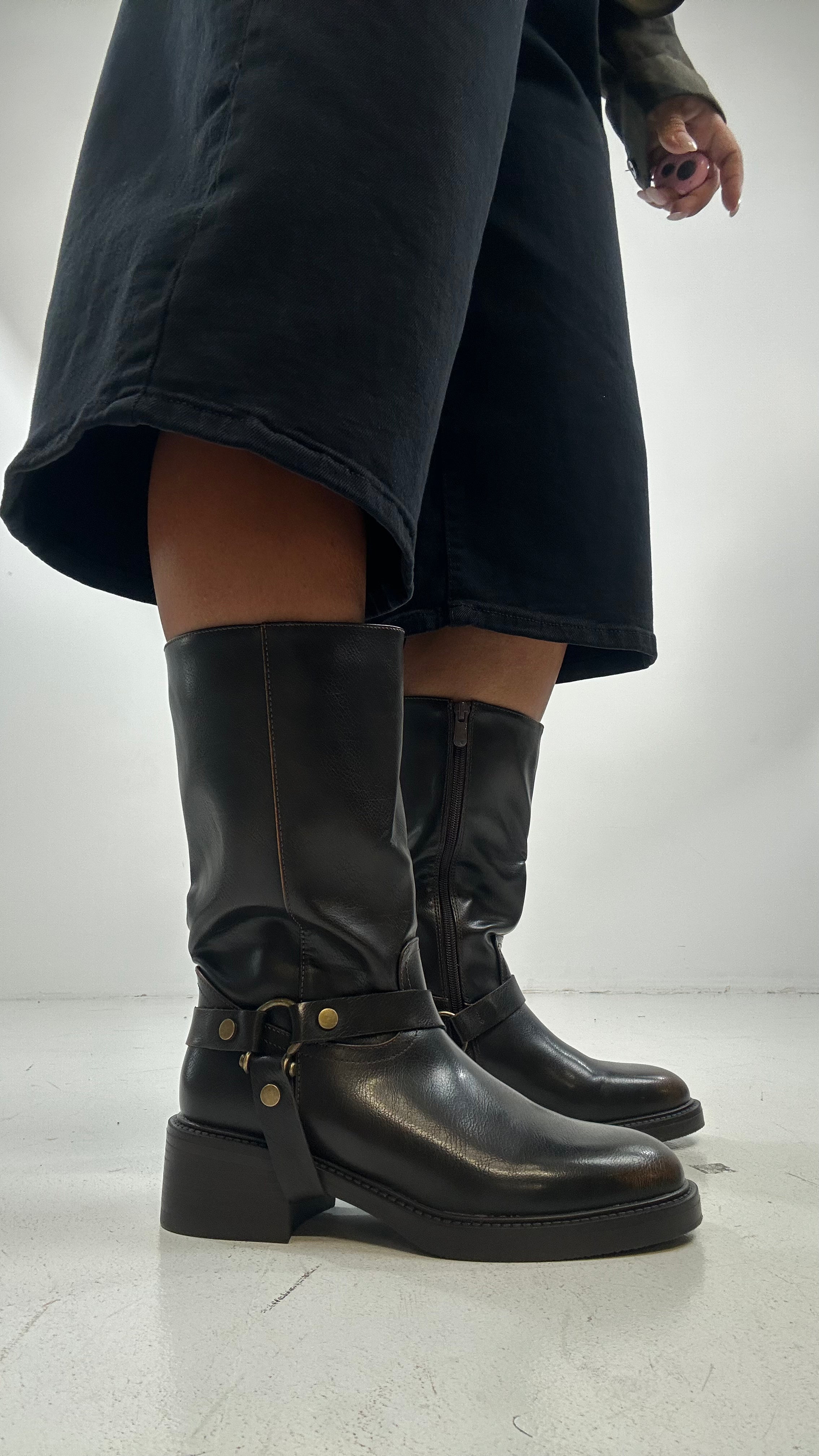 Stivale BIKER CON CINTURINO - MARRONE
