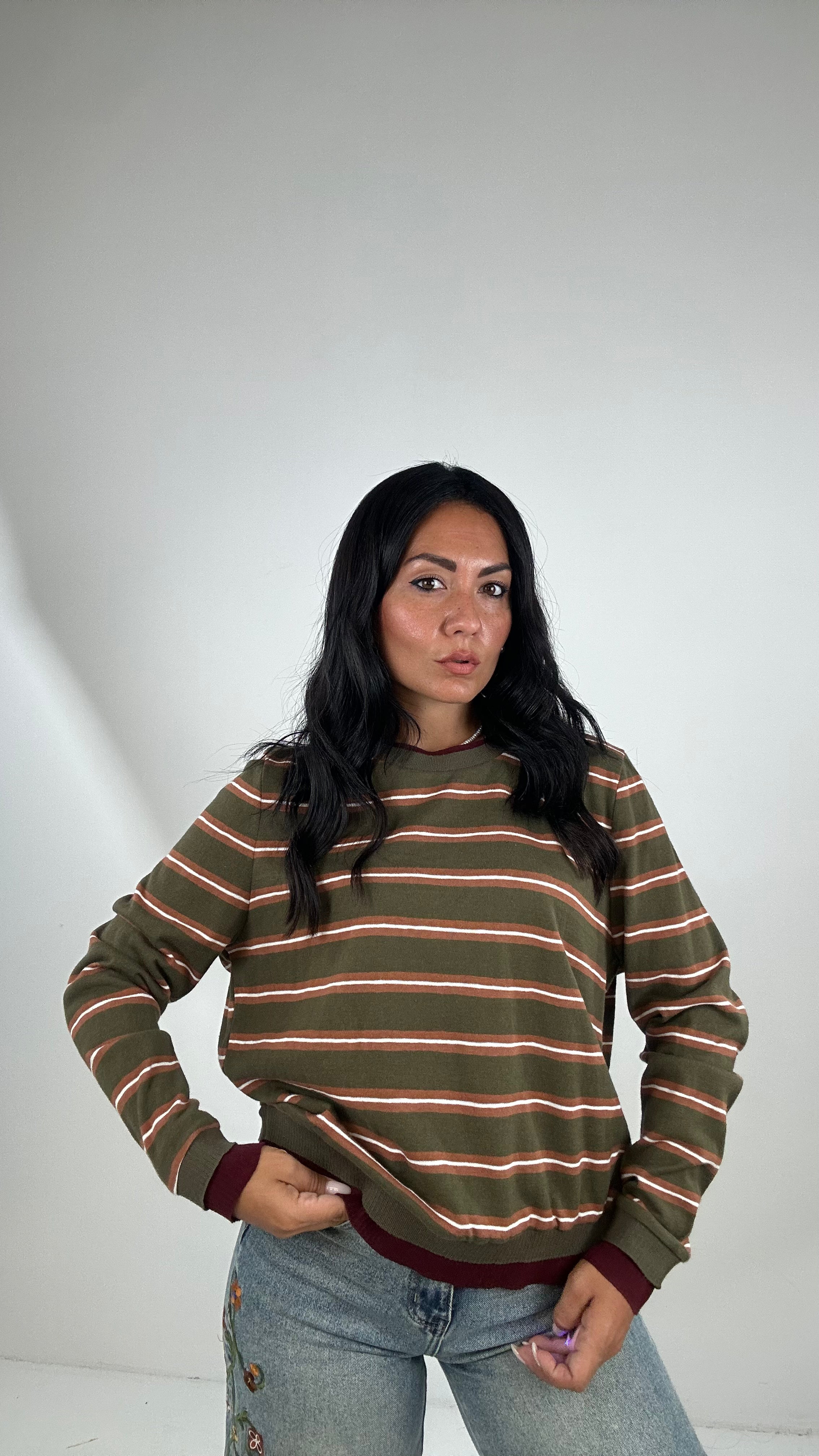 Maglia LUMINA RIGHE CON BORDO - VERDE MILITARE