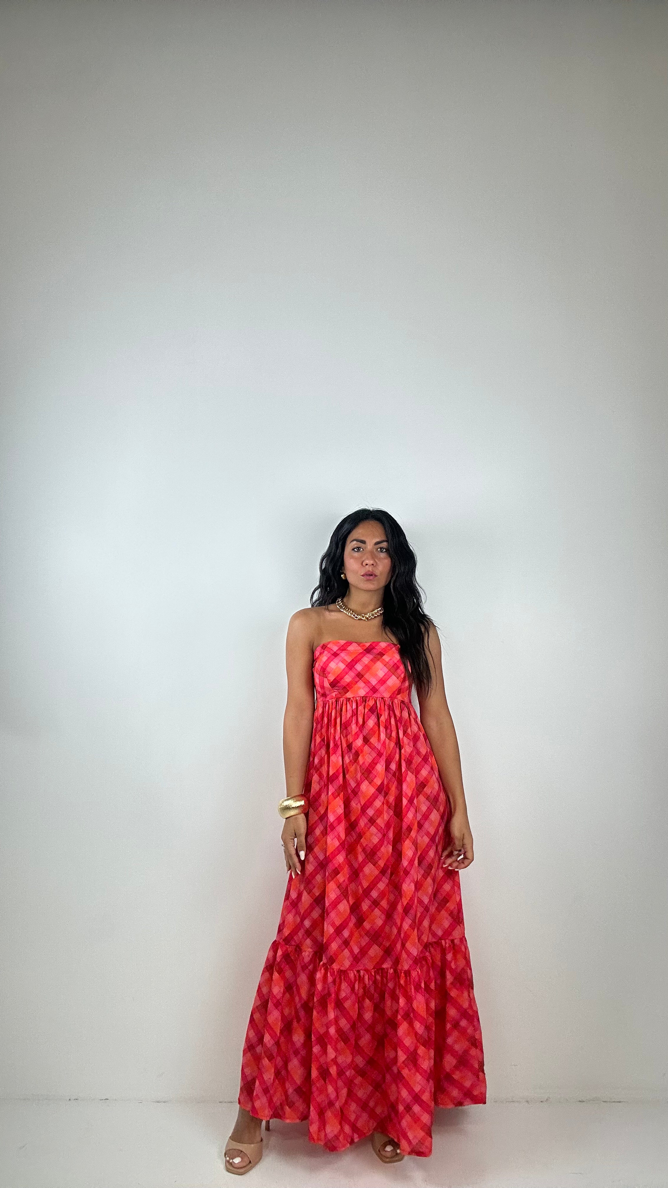 Vestito A FASCIA QUADRETTI - ROSSO