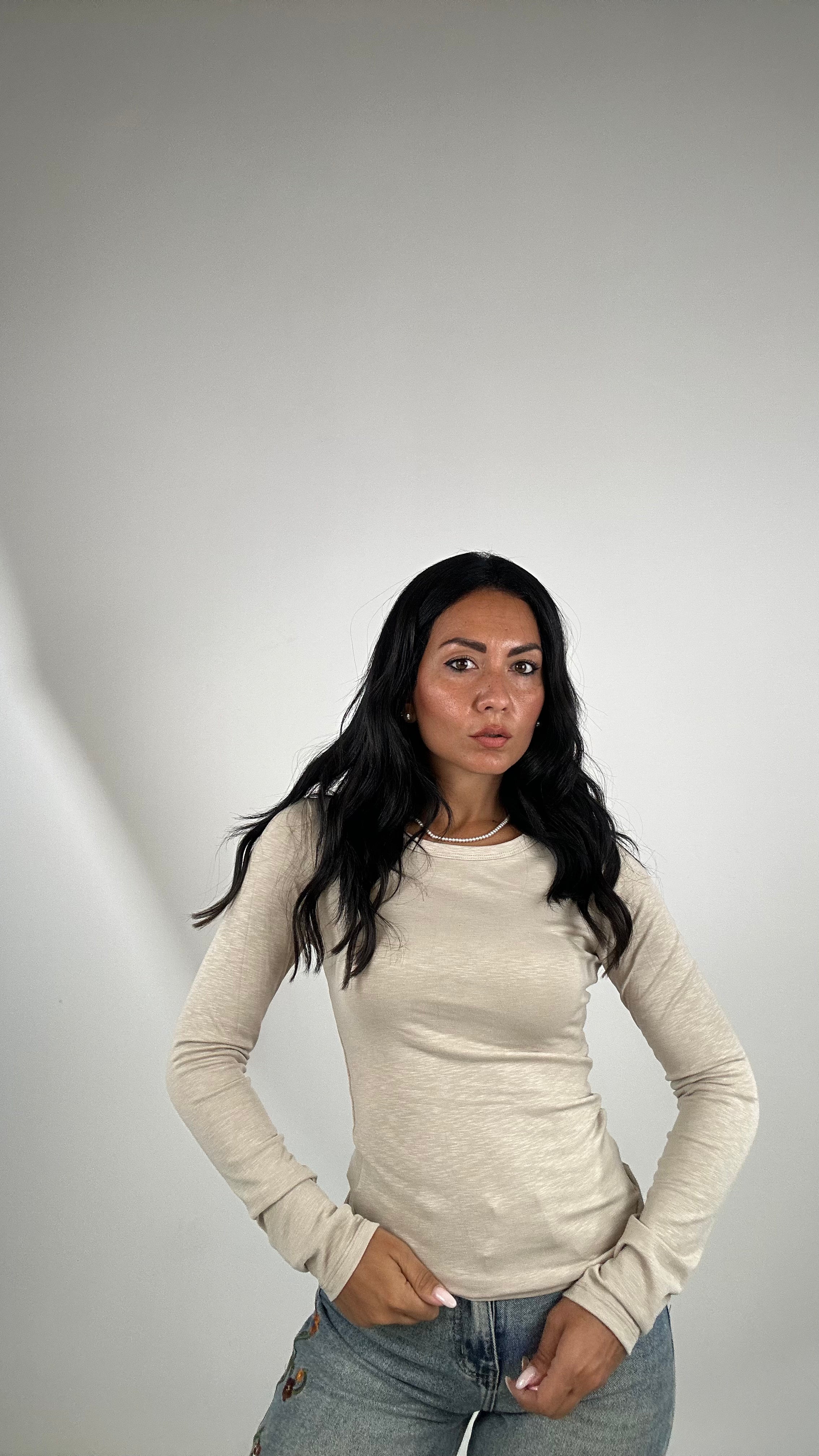 Maglia MANICA LUNGA BASIC SLIM - BEIGE
