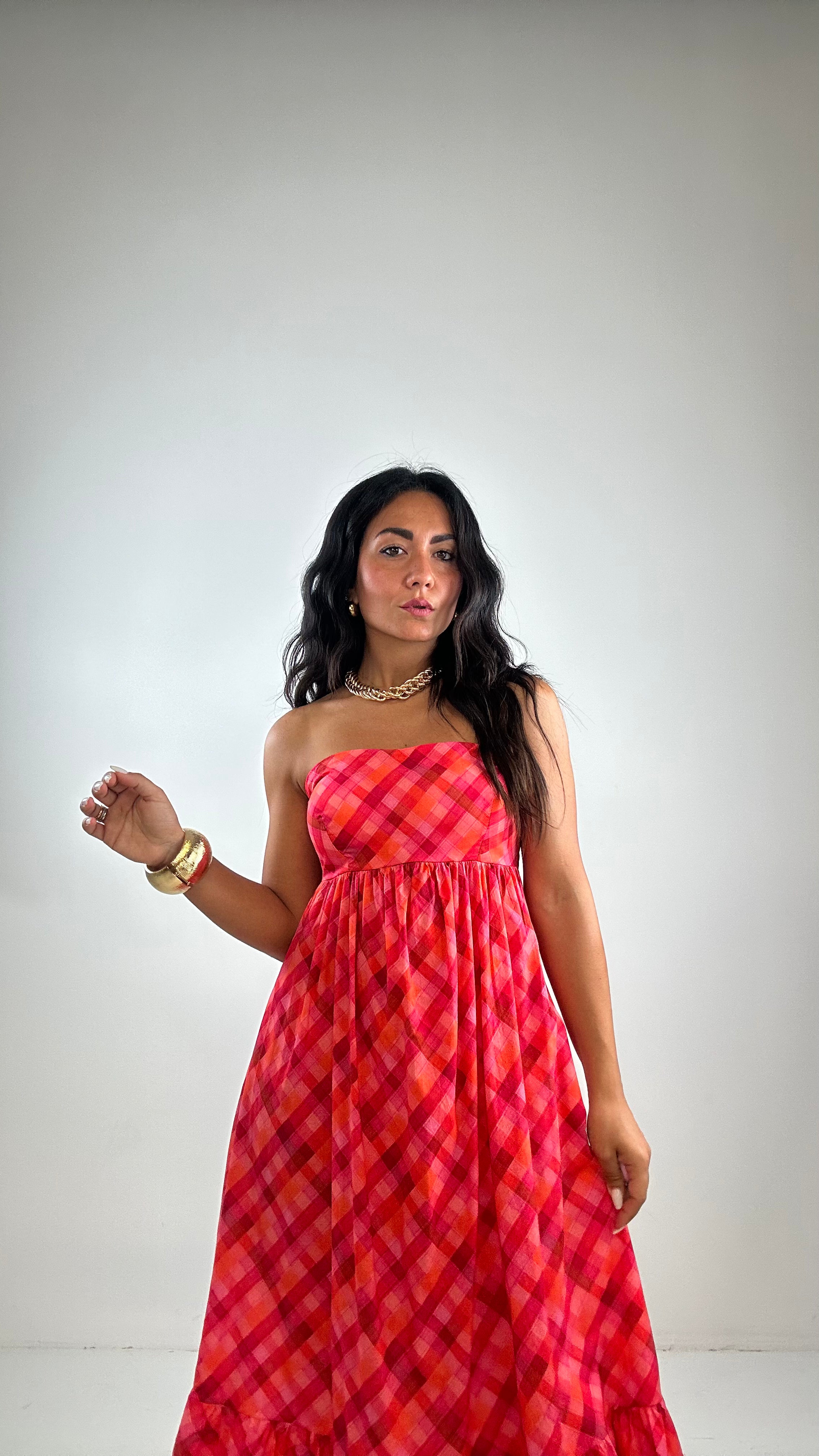 Vestito A FASCIA QUADRETTI - ROSSO