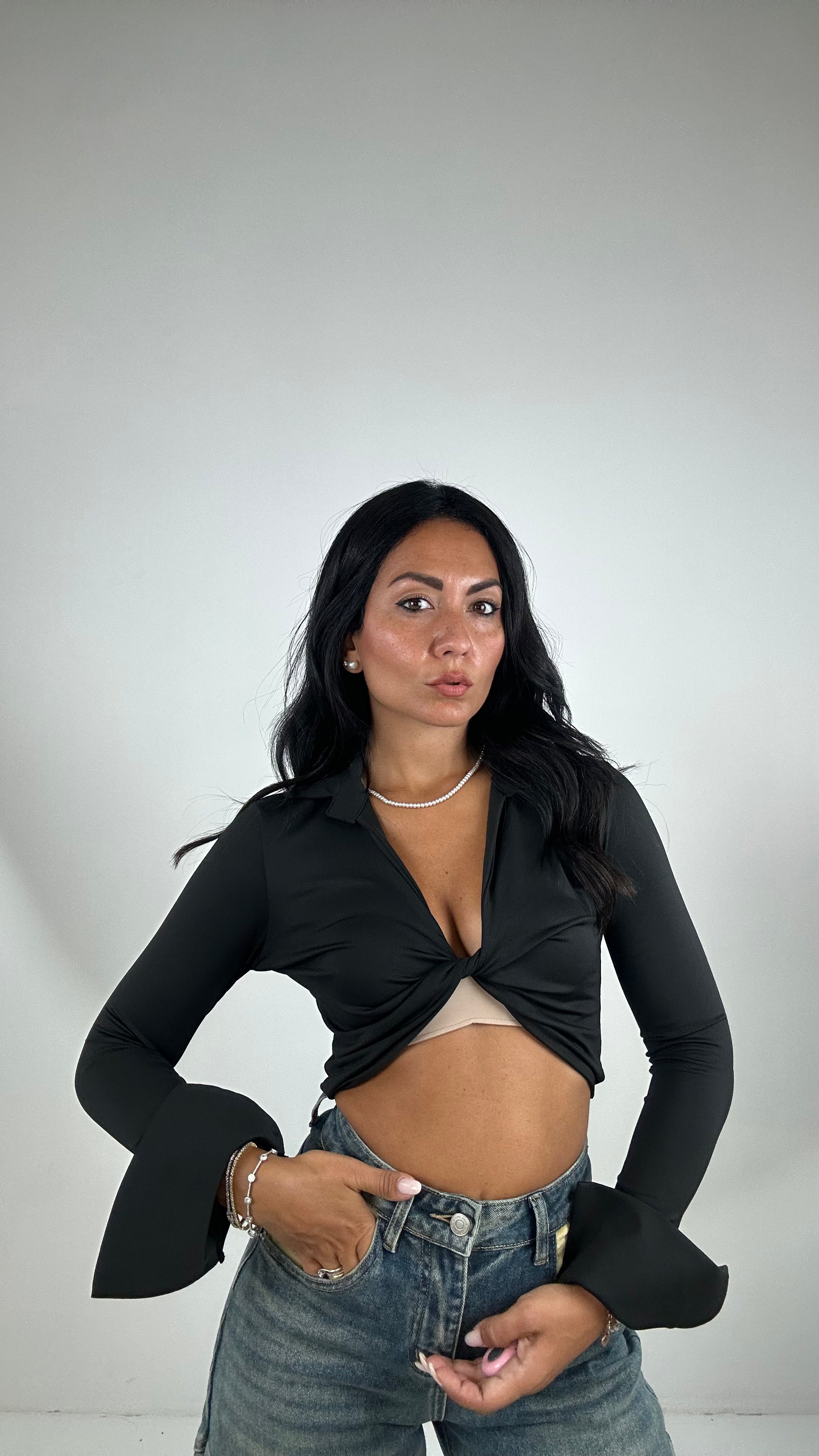 Top CAMICIA INTRECCIO - NERO
