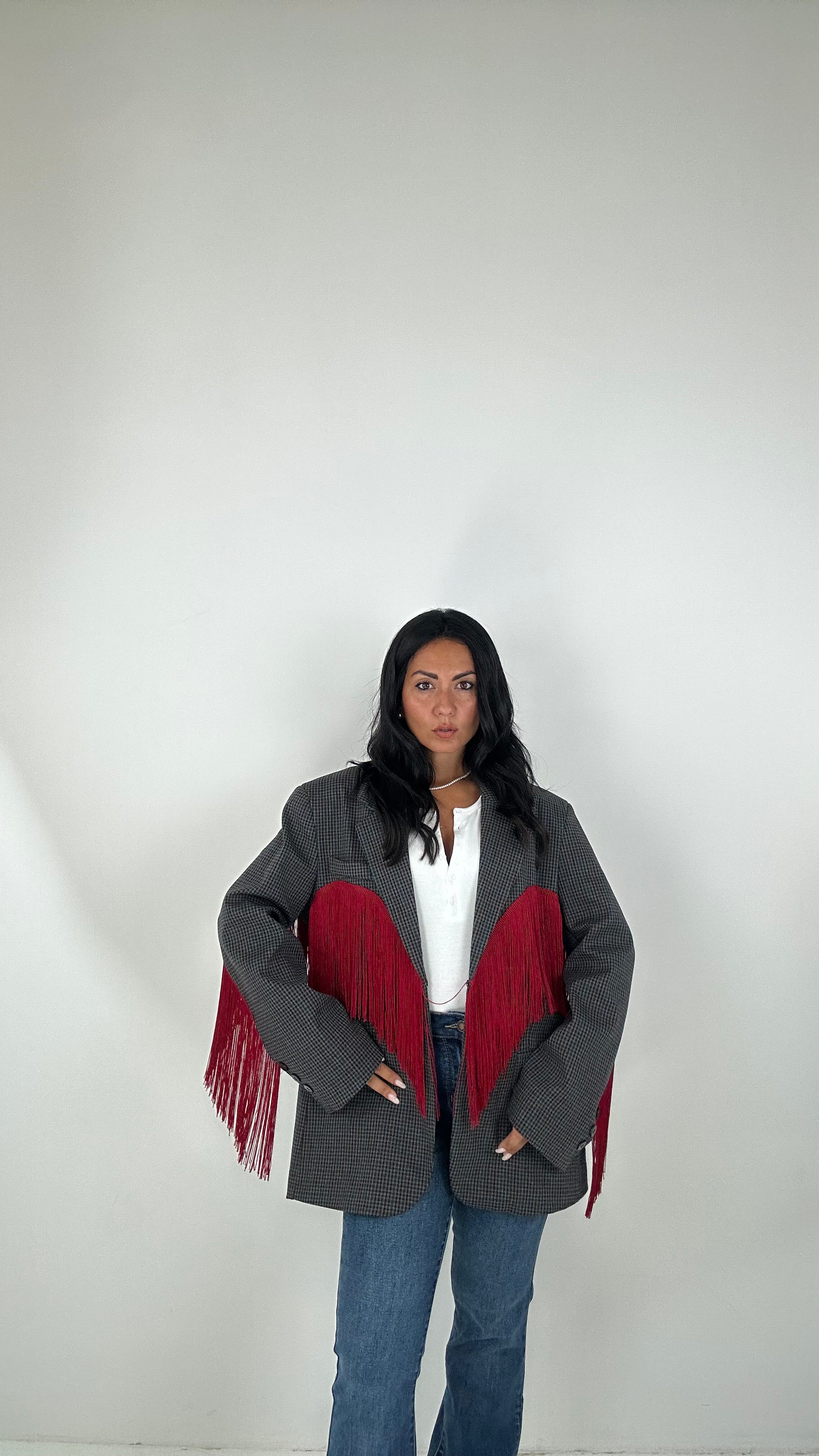Blazer QUADRI LUMINA FRANGE - GRIGIO-BLU