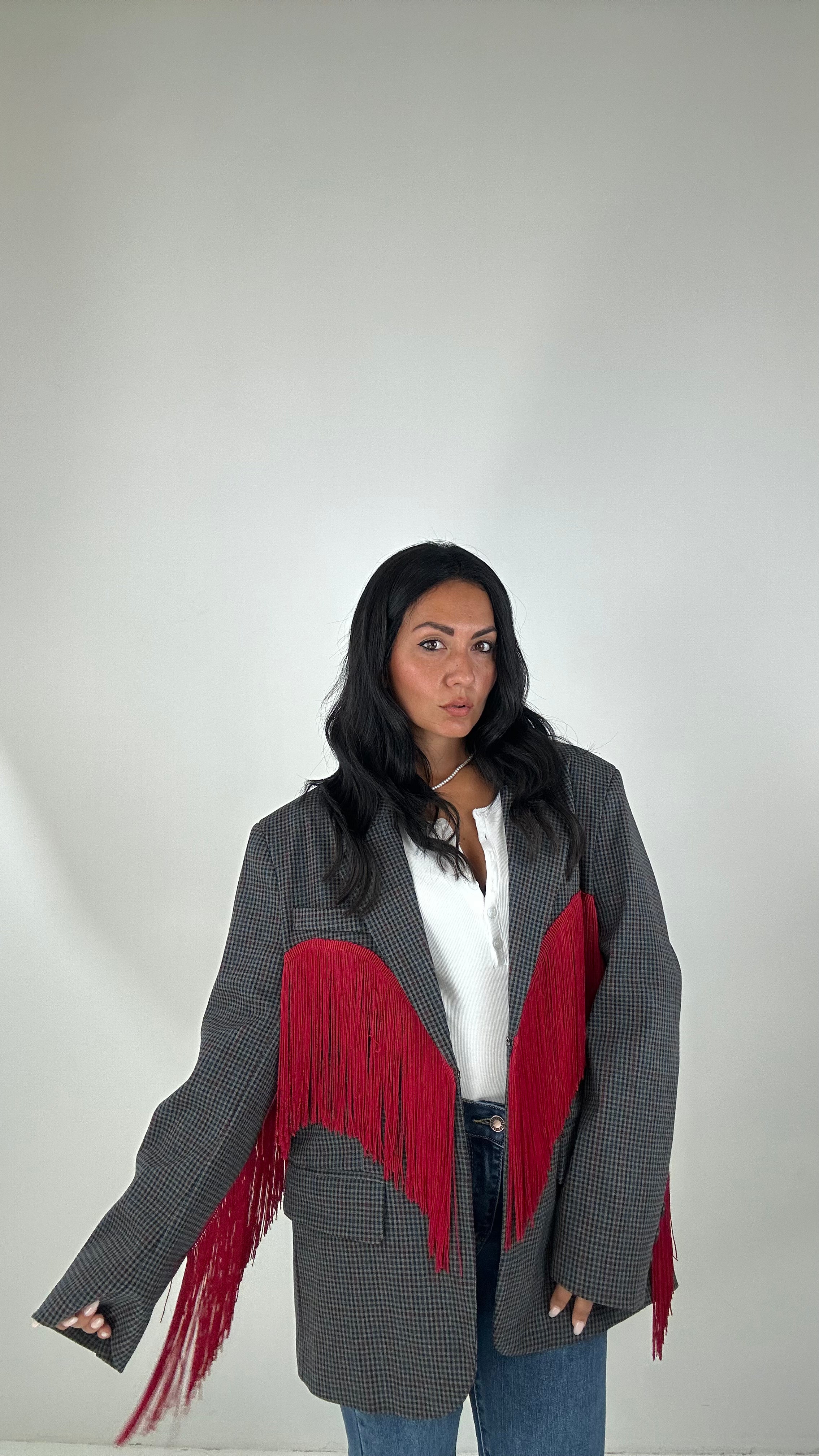 Blazer QUADRI LUMINA FRANGE - GRIGIO-BLU