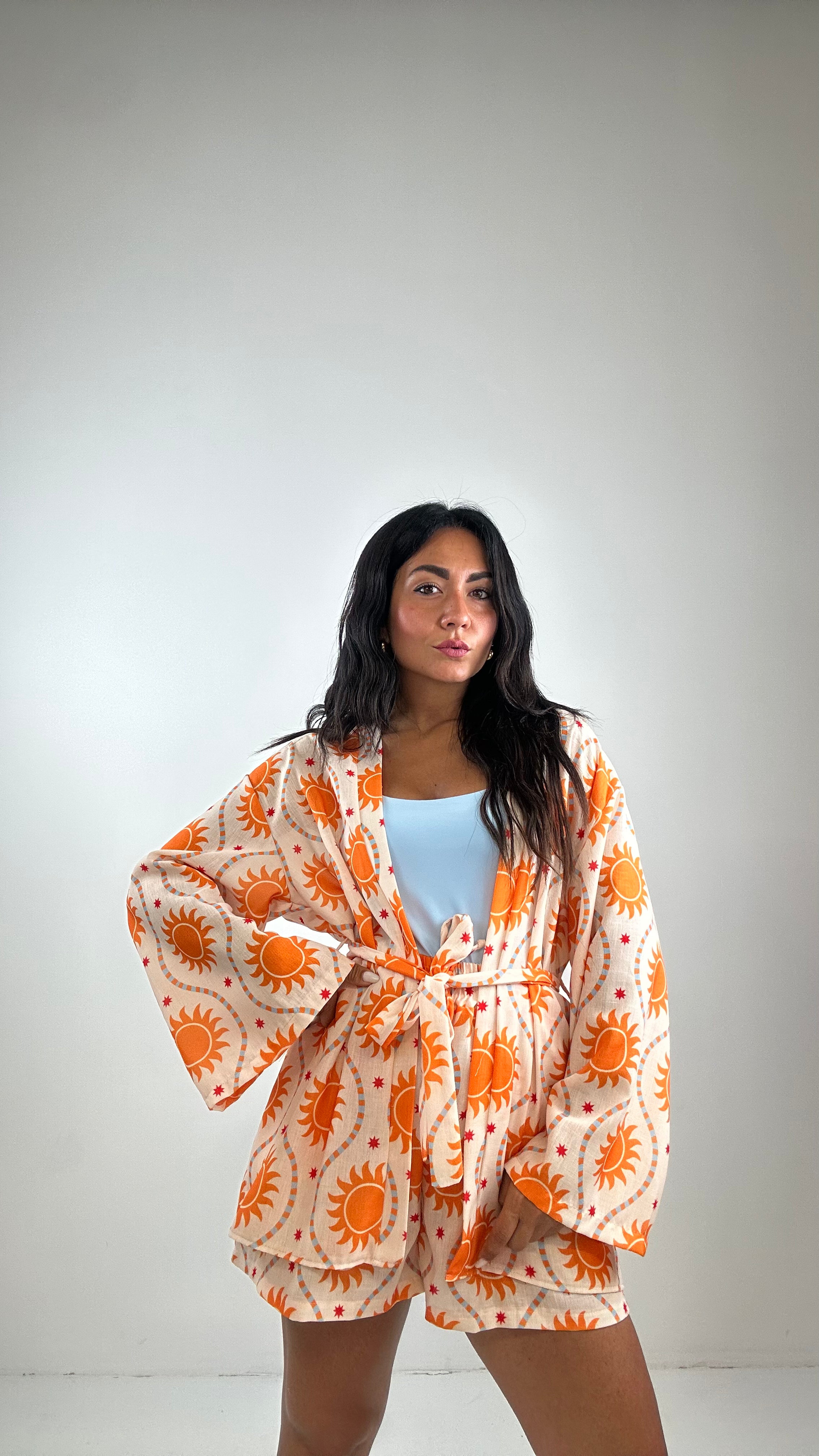 Completo KIMONO E SHORTS - ARANCIO