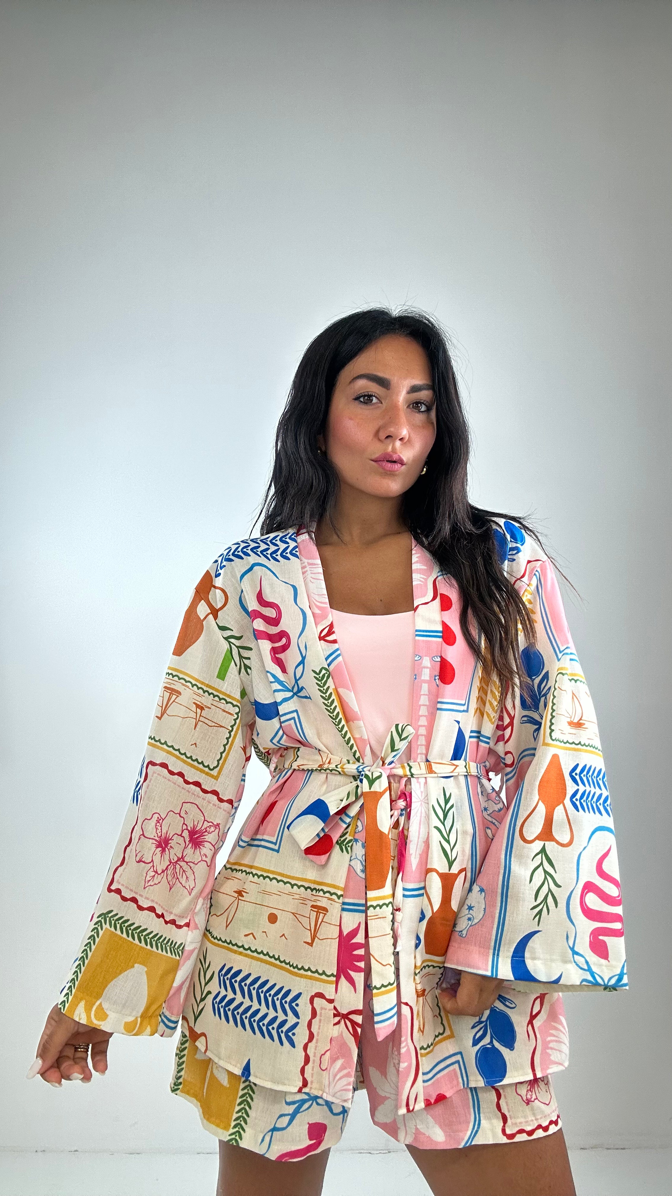 Completo KIMONO E SHORTS - ROSA