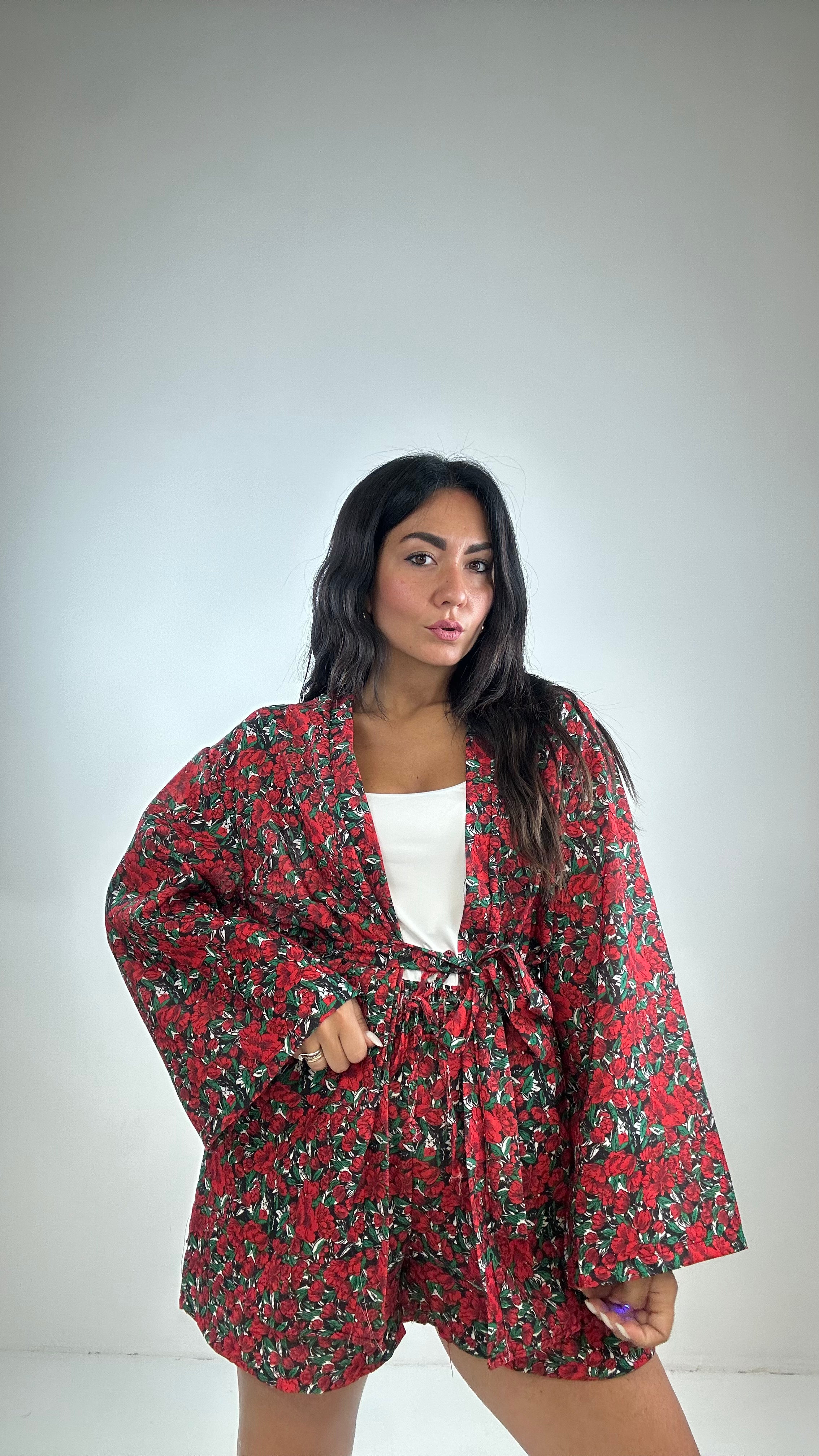 Completo KIMONO E SHORTS - ROSSO