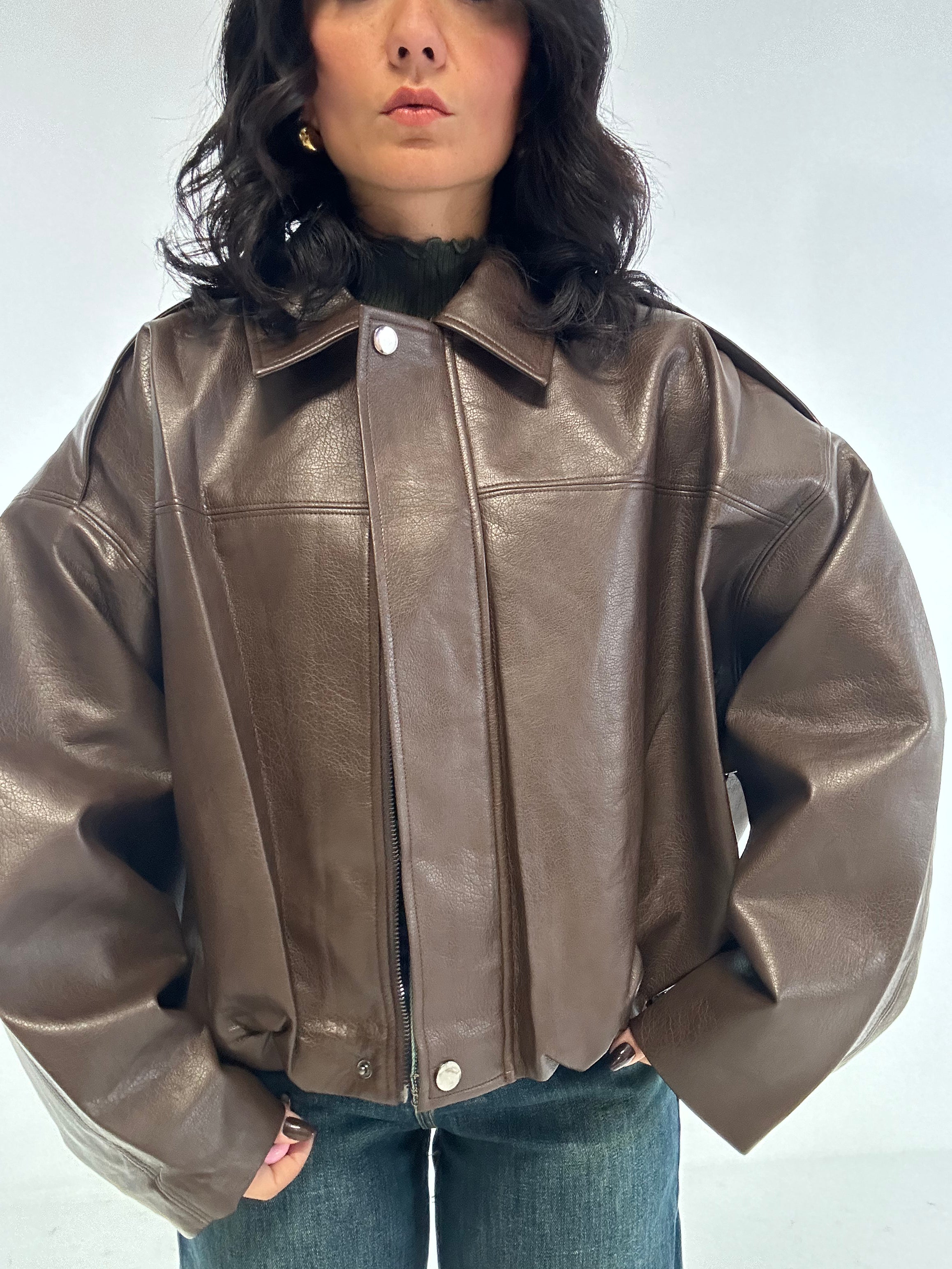 Bomber ECOPELLE COLLETTO - MARRONE