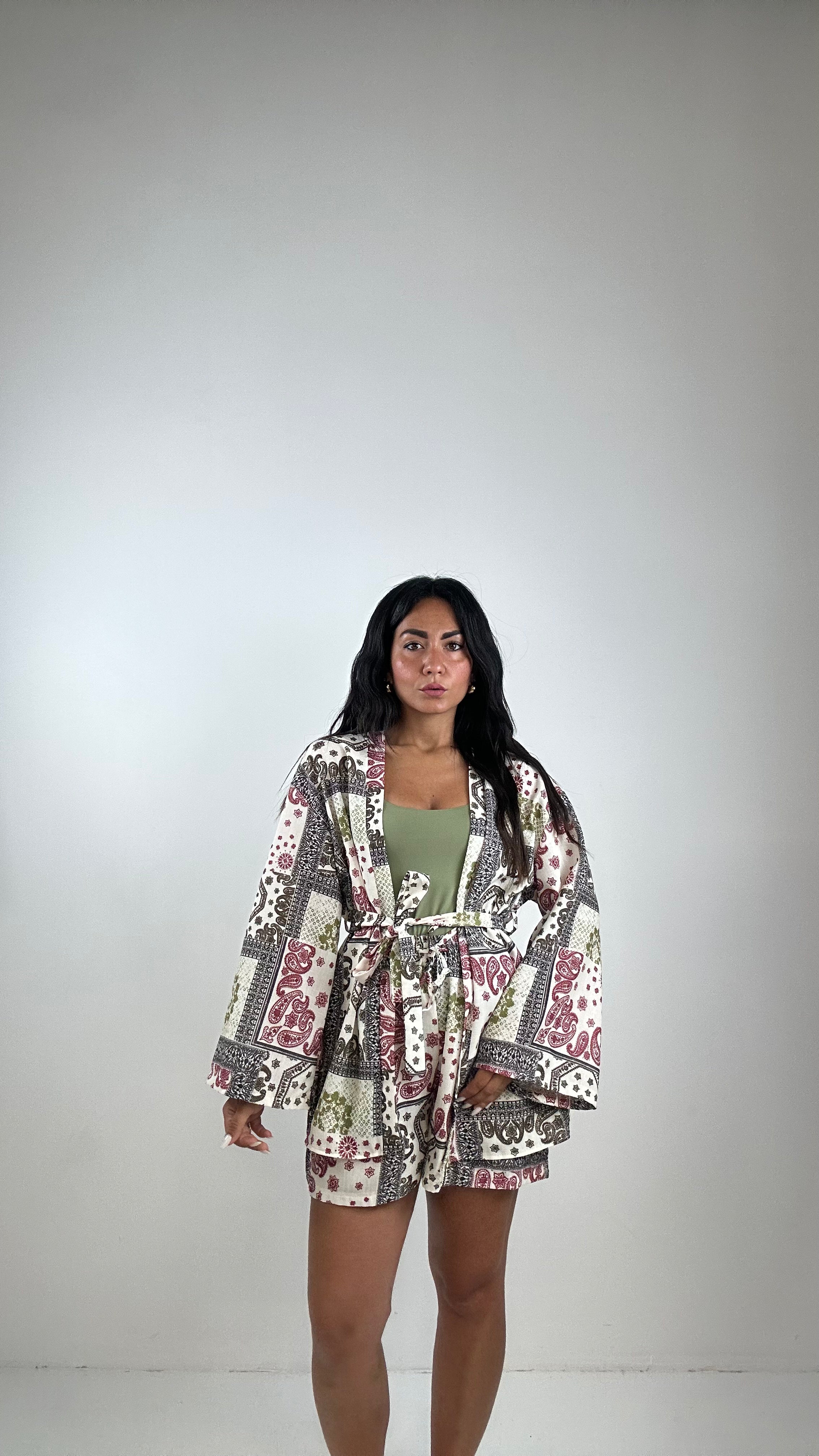 Completo KIMONO E SHORTS - VERDE MILITARE