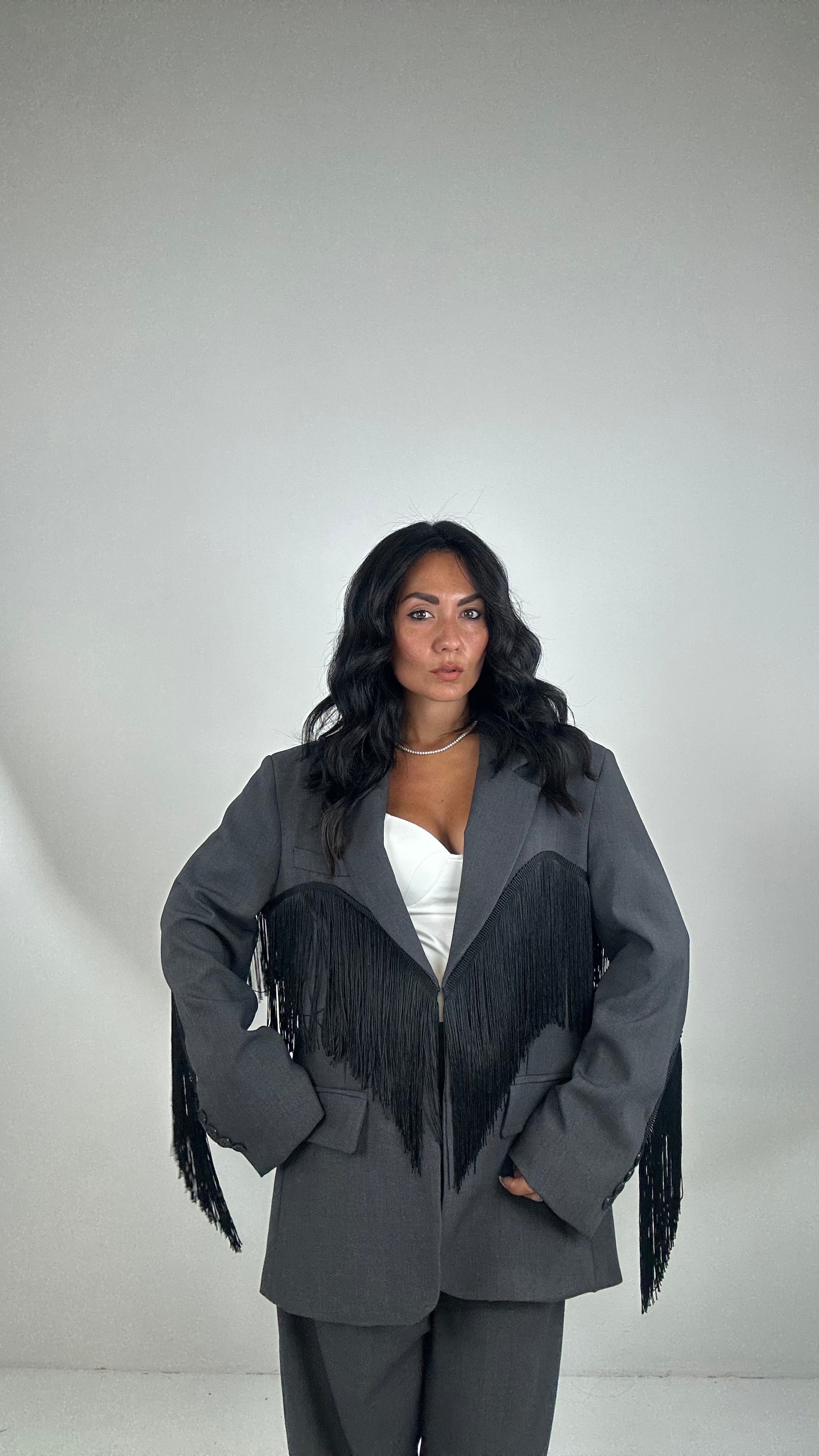 Giacca LUMINA FRANGE - GRIGIO