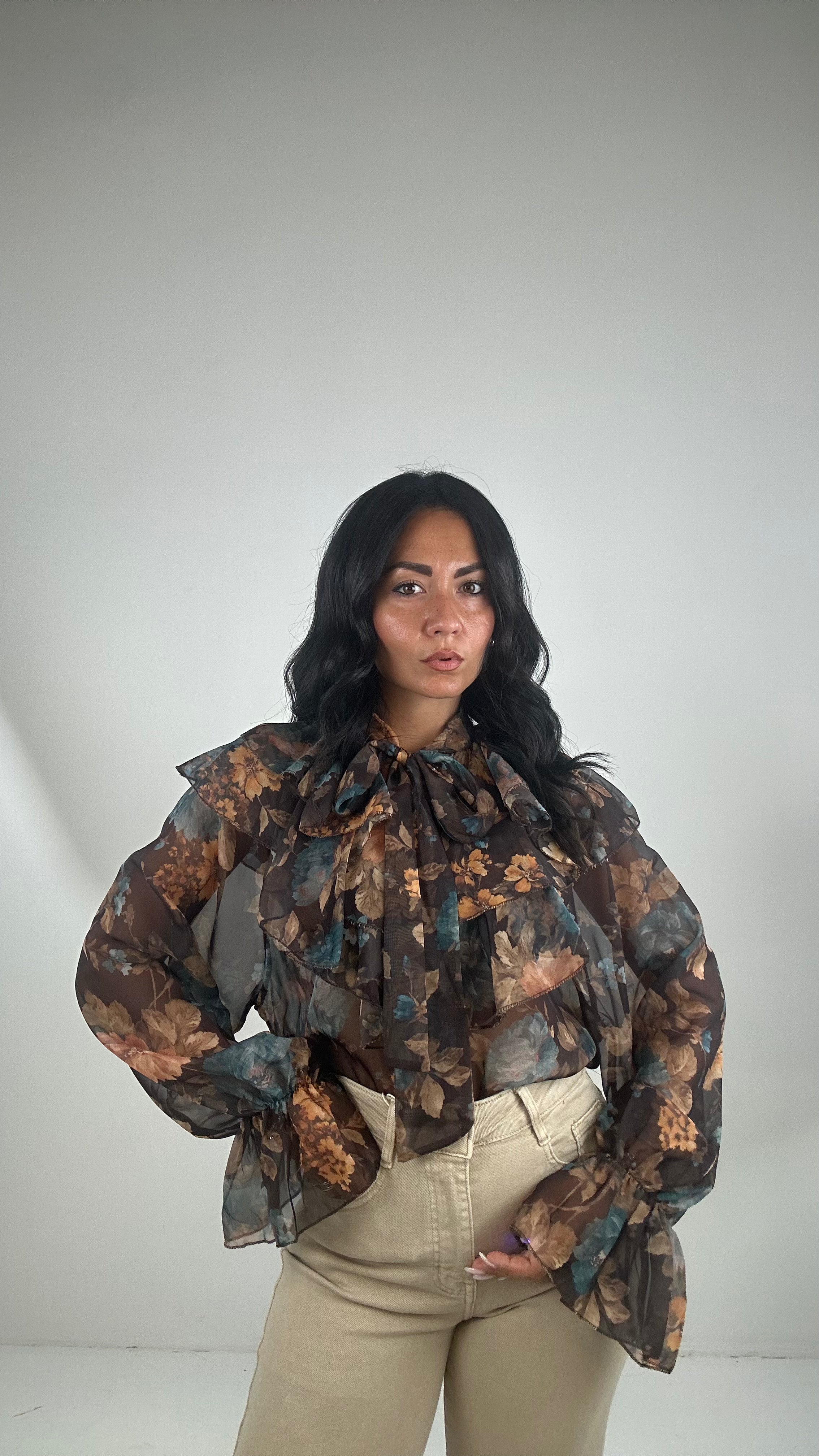 Blusa FLOWVOLANT - MARRONE