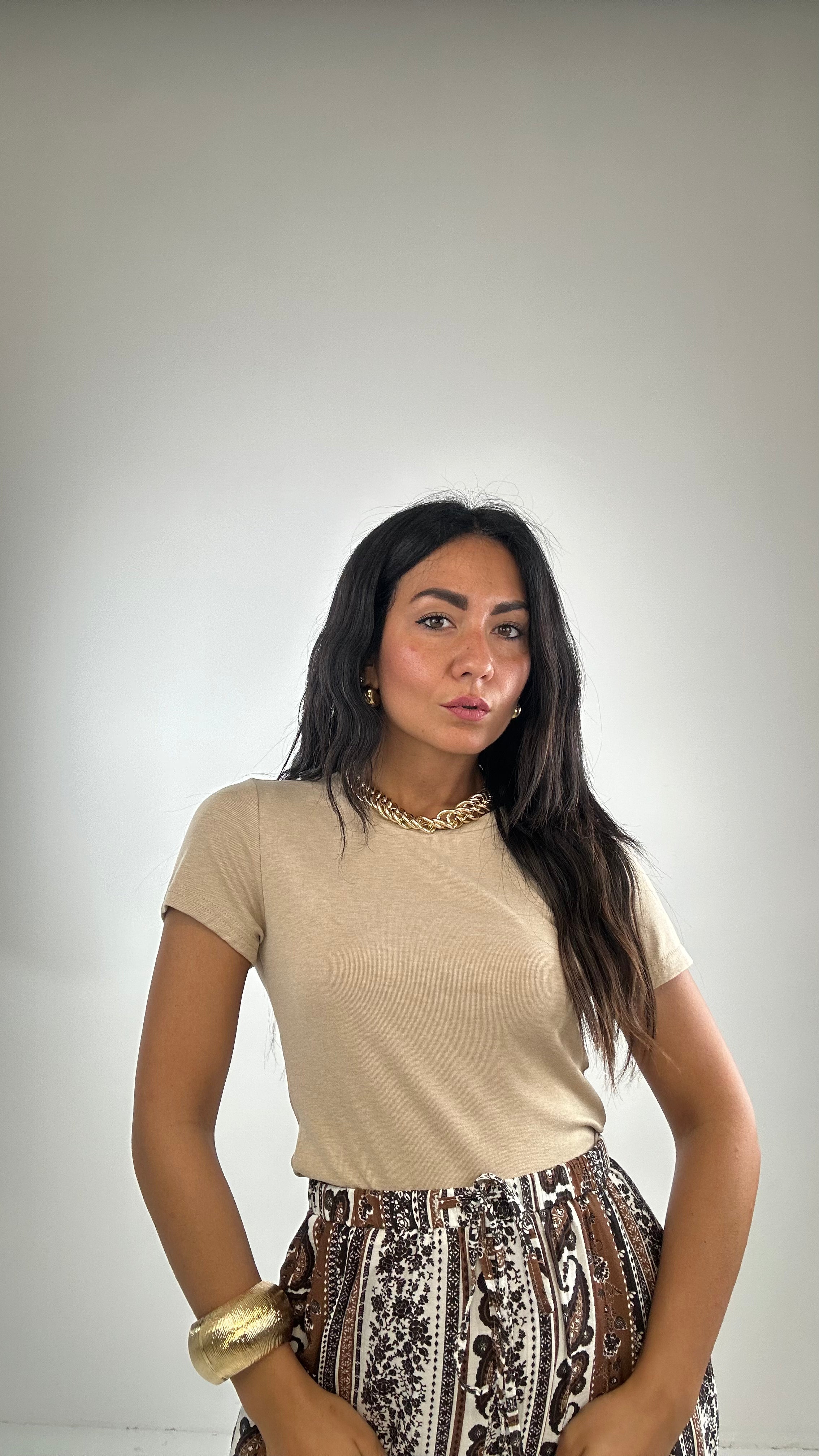 T-shirt CROP SLIM - BEIGE