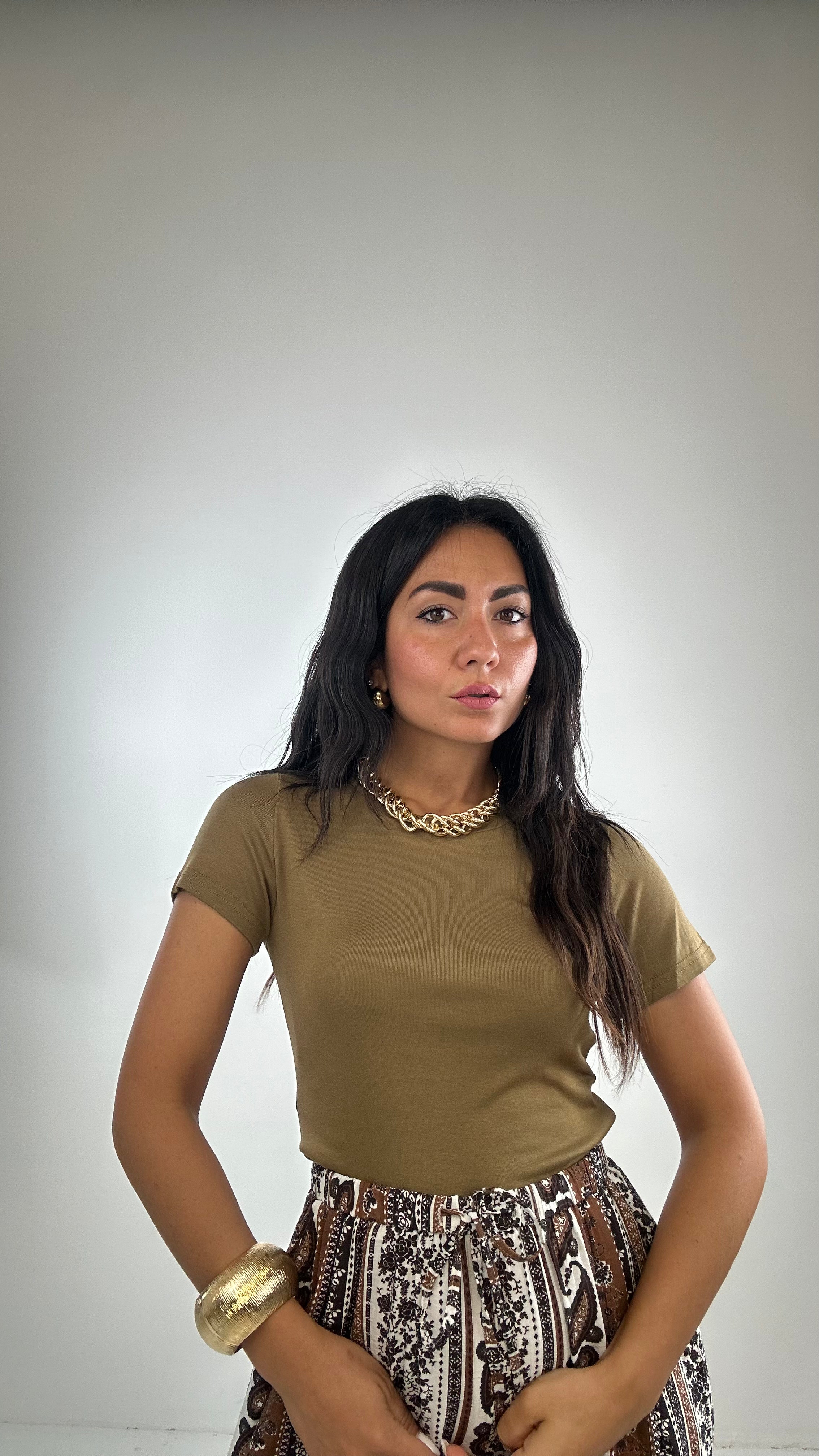 T-shirt CROP SLIM - VERDE MILITARE