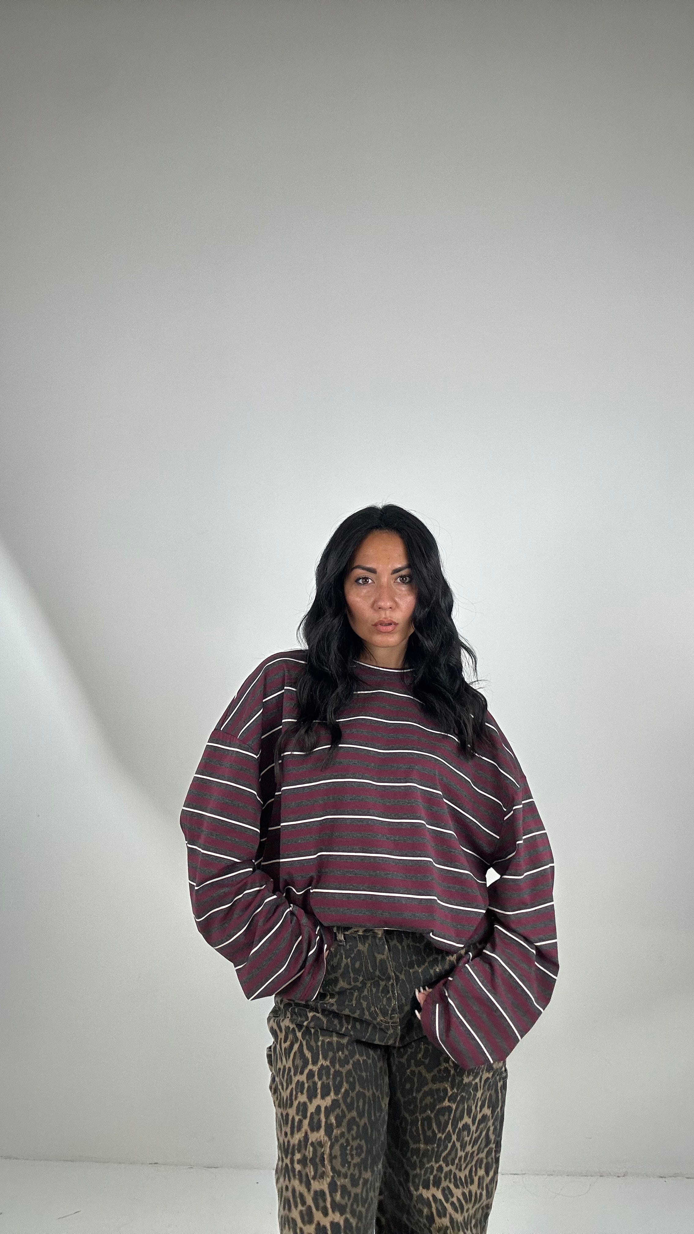 Maglia OVER LUMINA A RIGHE - BORDEAUX