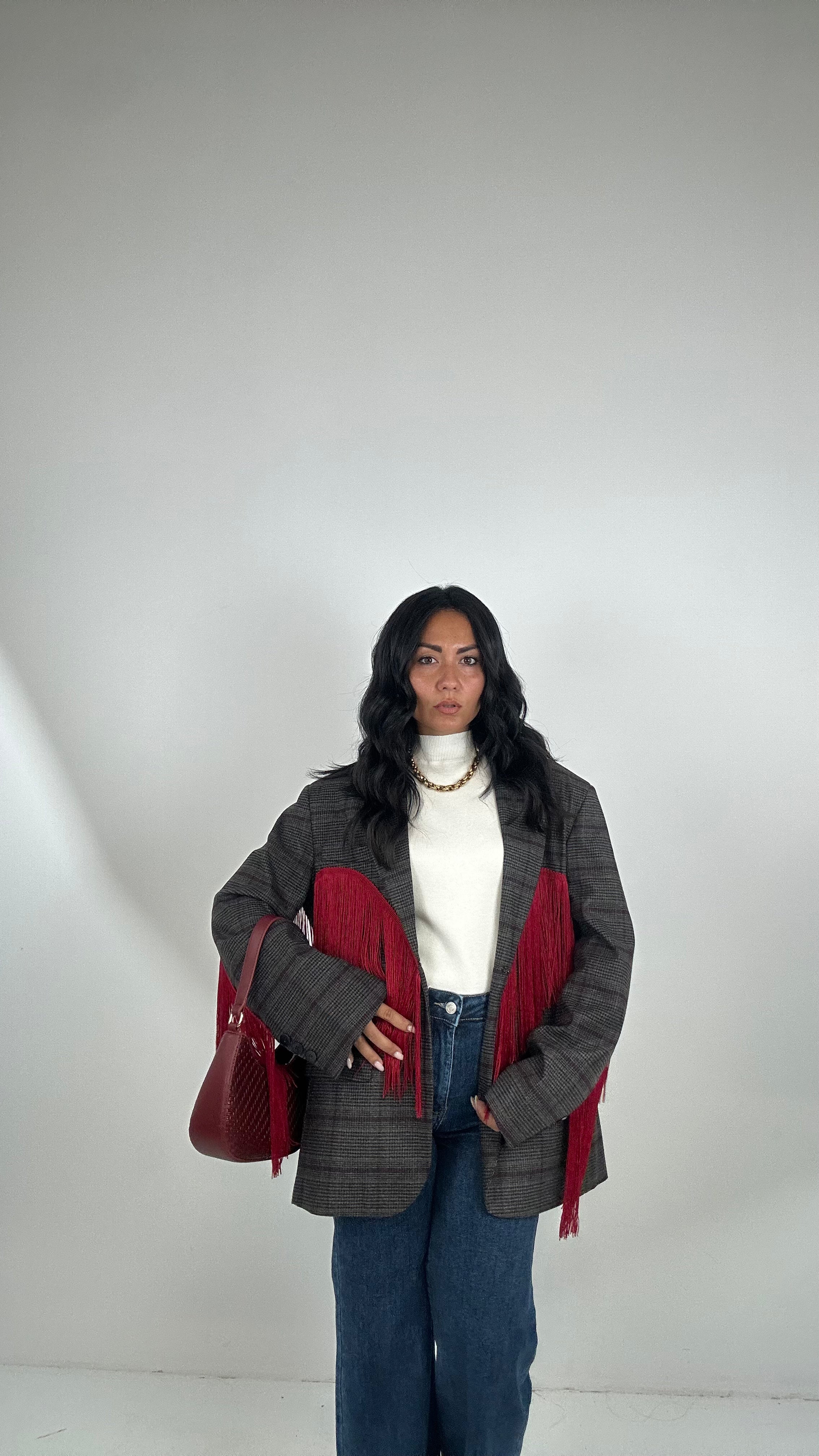 Blazer QUADRI LUMINA FRANGE - MARRONE-BORDEAUX