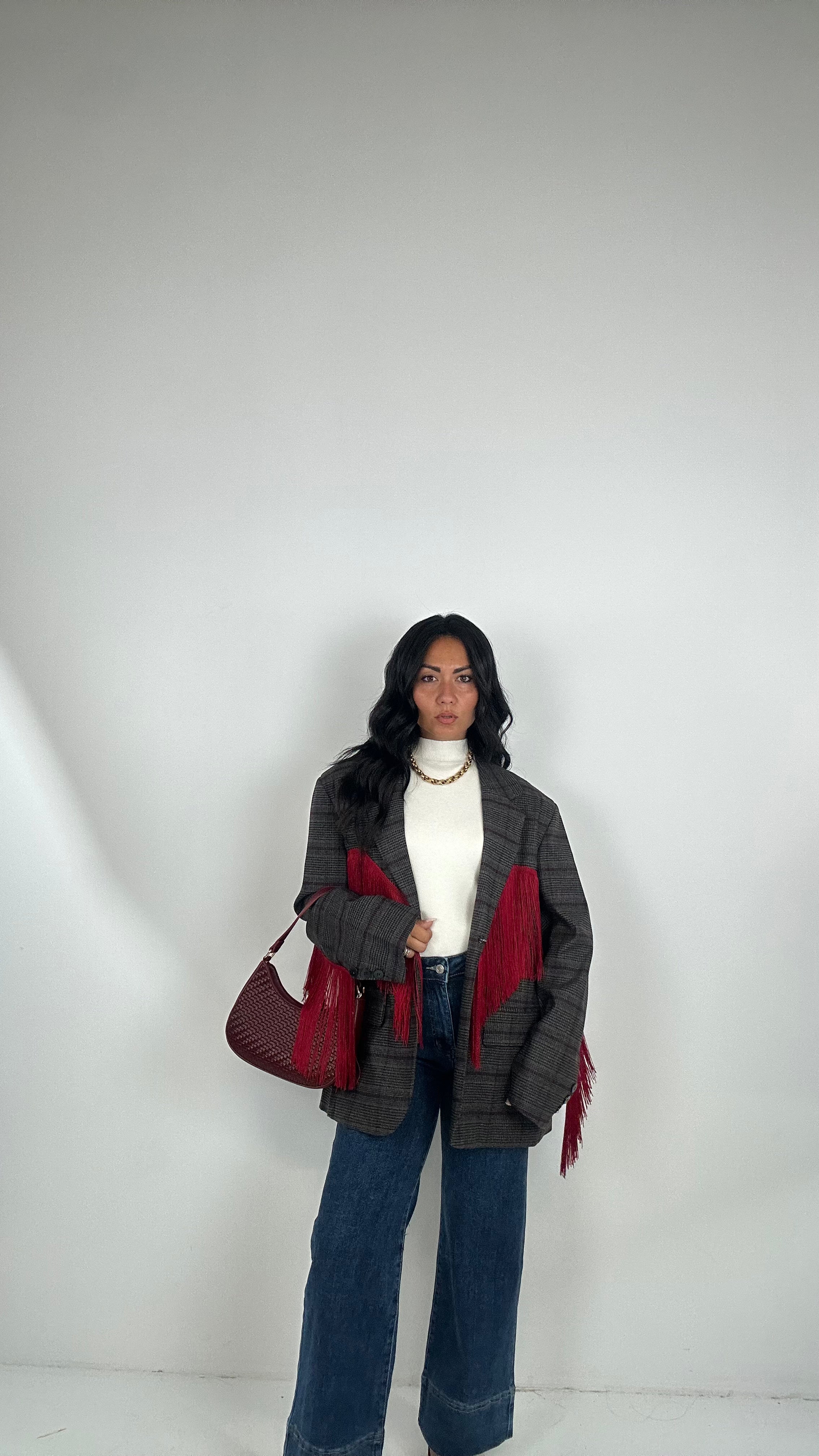 Blazer QUADRI LUMINA FRANGE - MARRONE-BORDEAUX