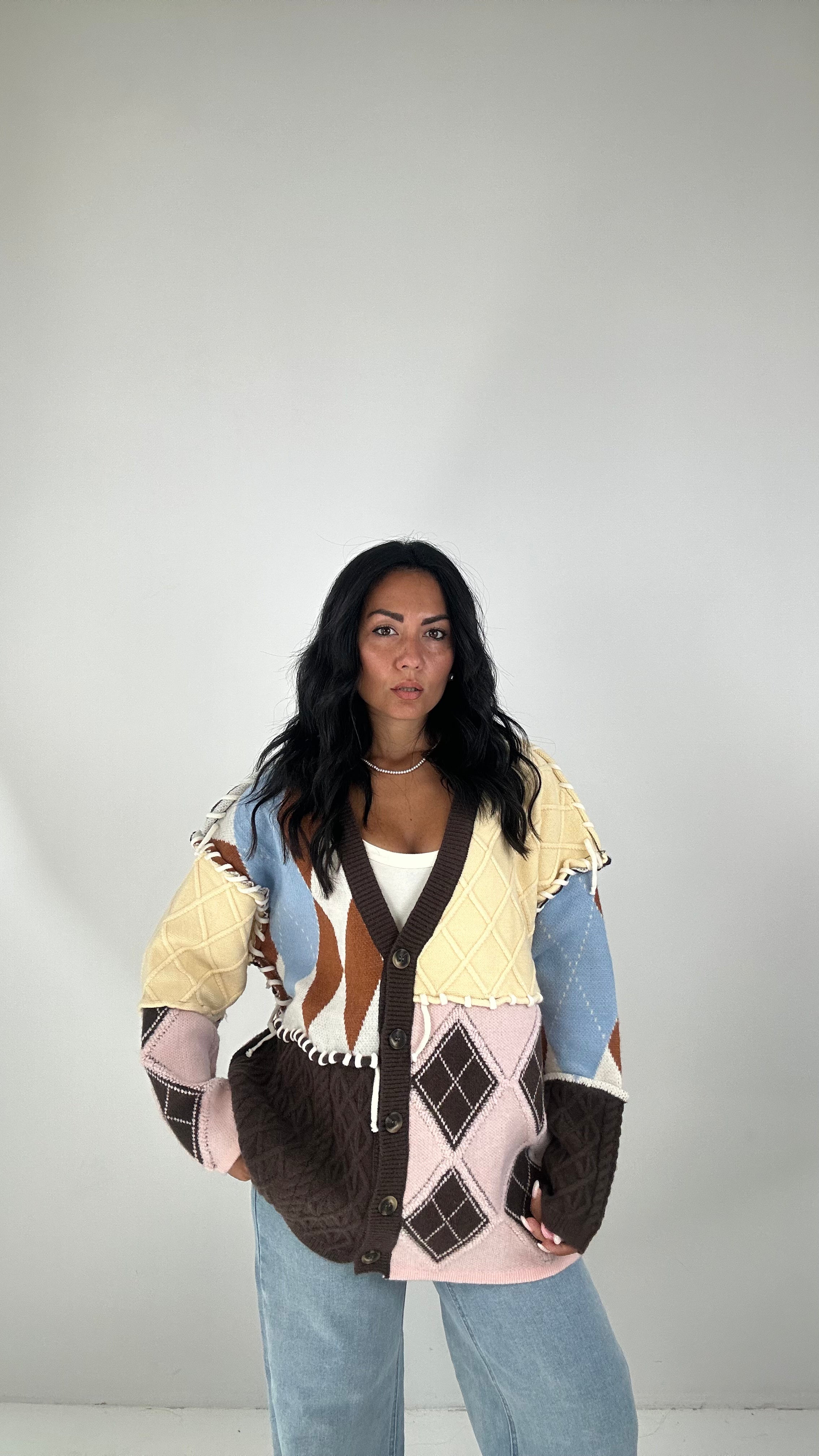Cardigan COLOR INTRECCIO - MARRONE