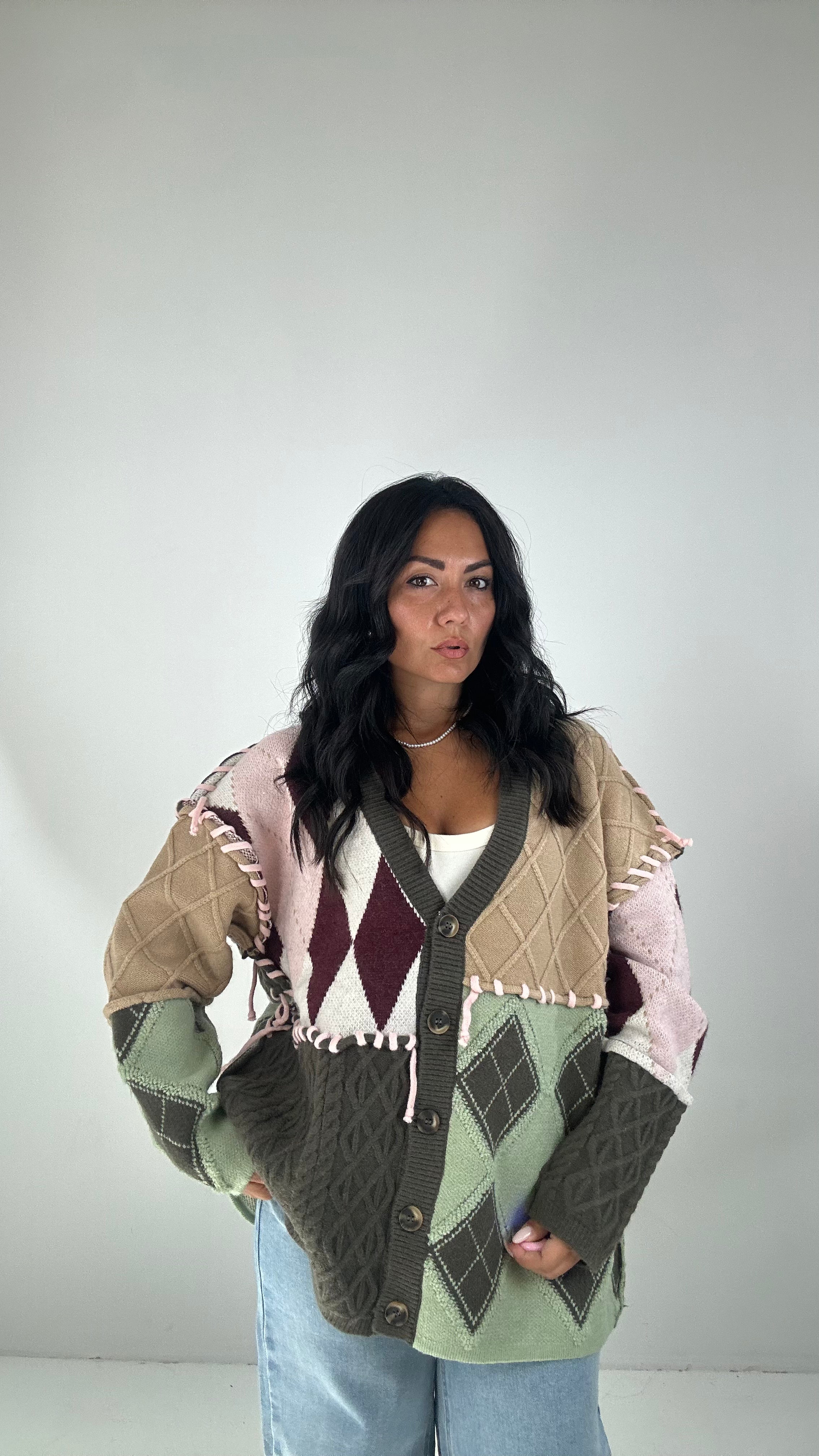 Cardigan COLOR INTRECCIO - VERDE MILITARE