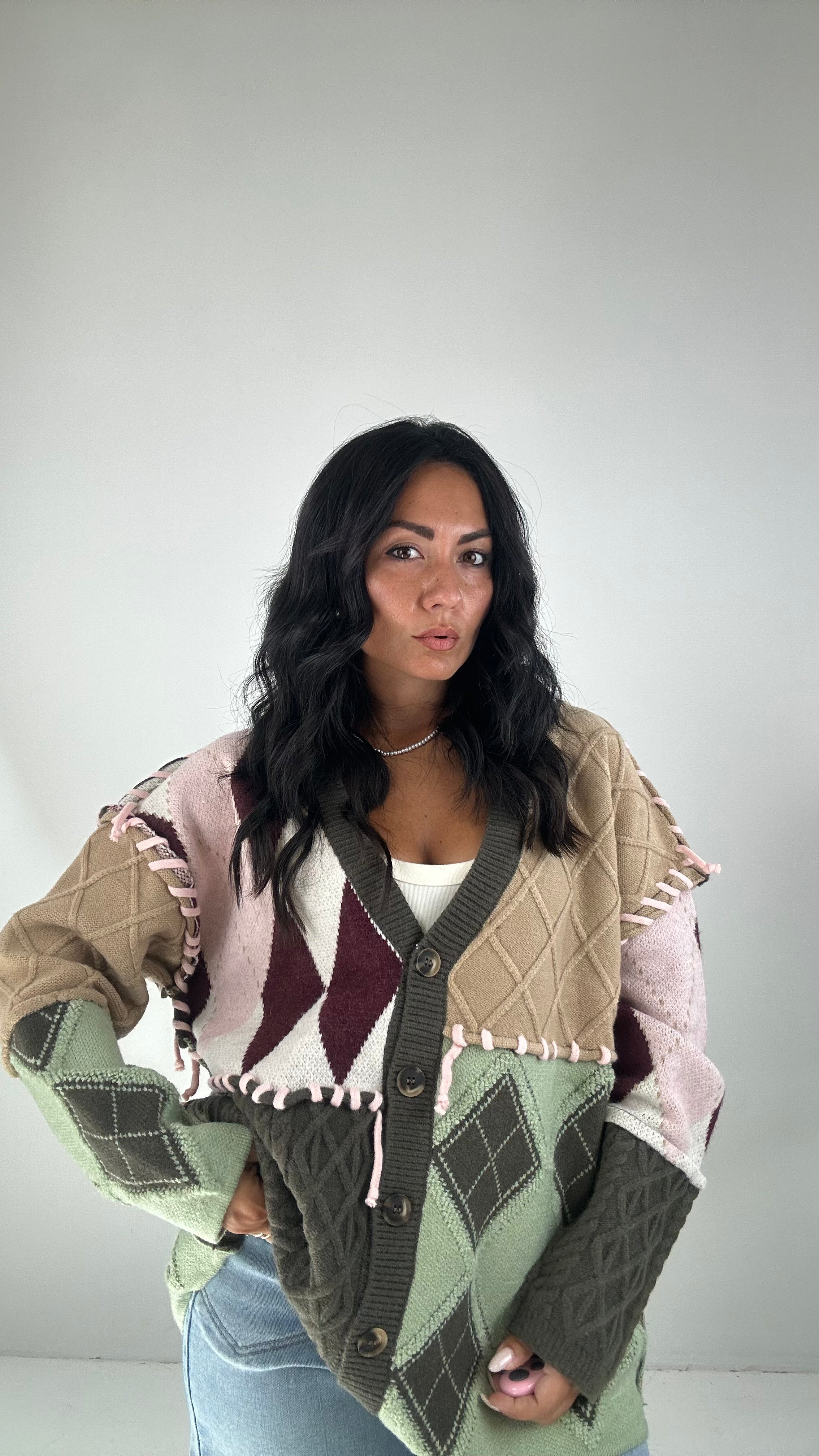 Cardigan COLOR INTRECCIO - VERDE MILITARE