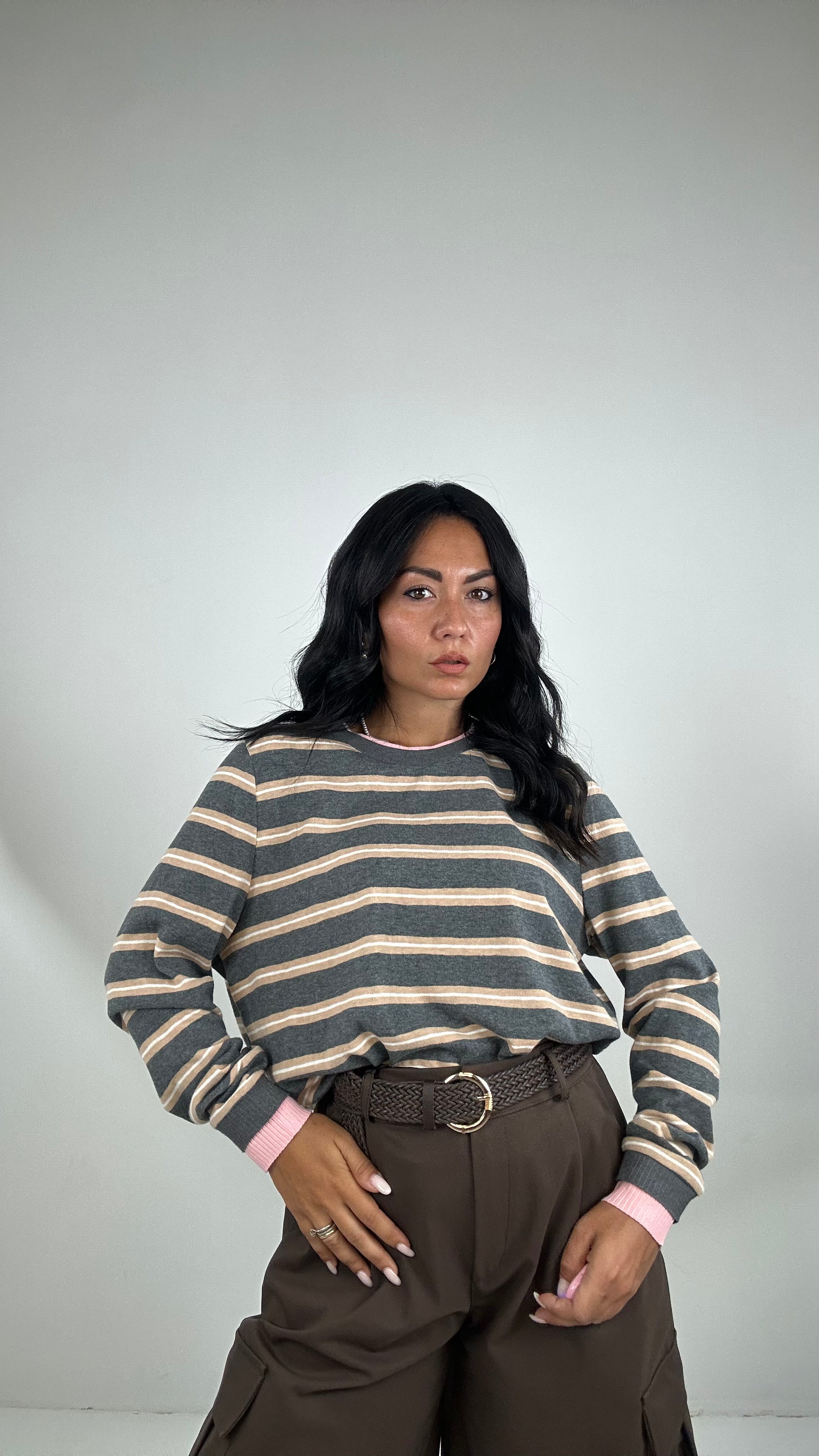 Maglia LUMINA RIGHE CON BORDO - GRIGIO