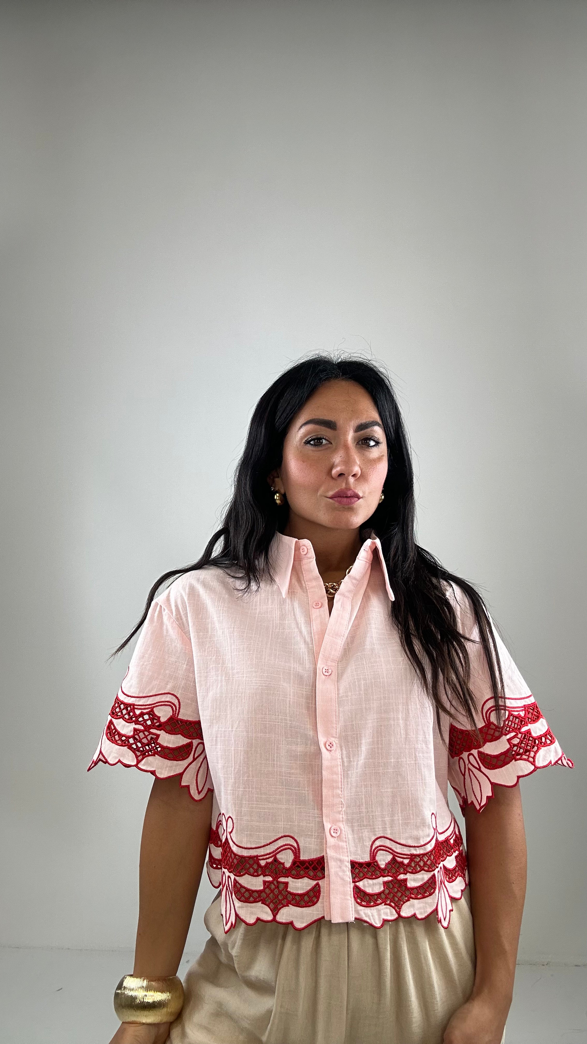Camicia CROP RICAMATA - ROSA