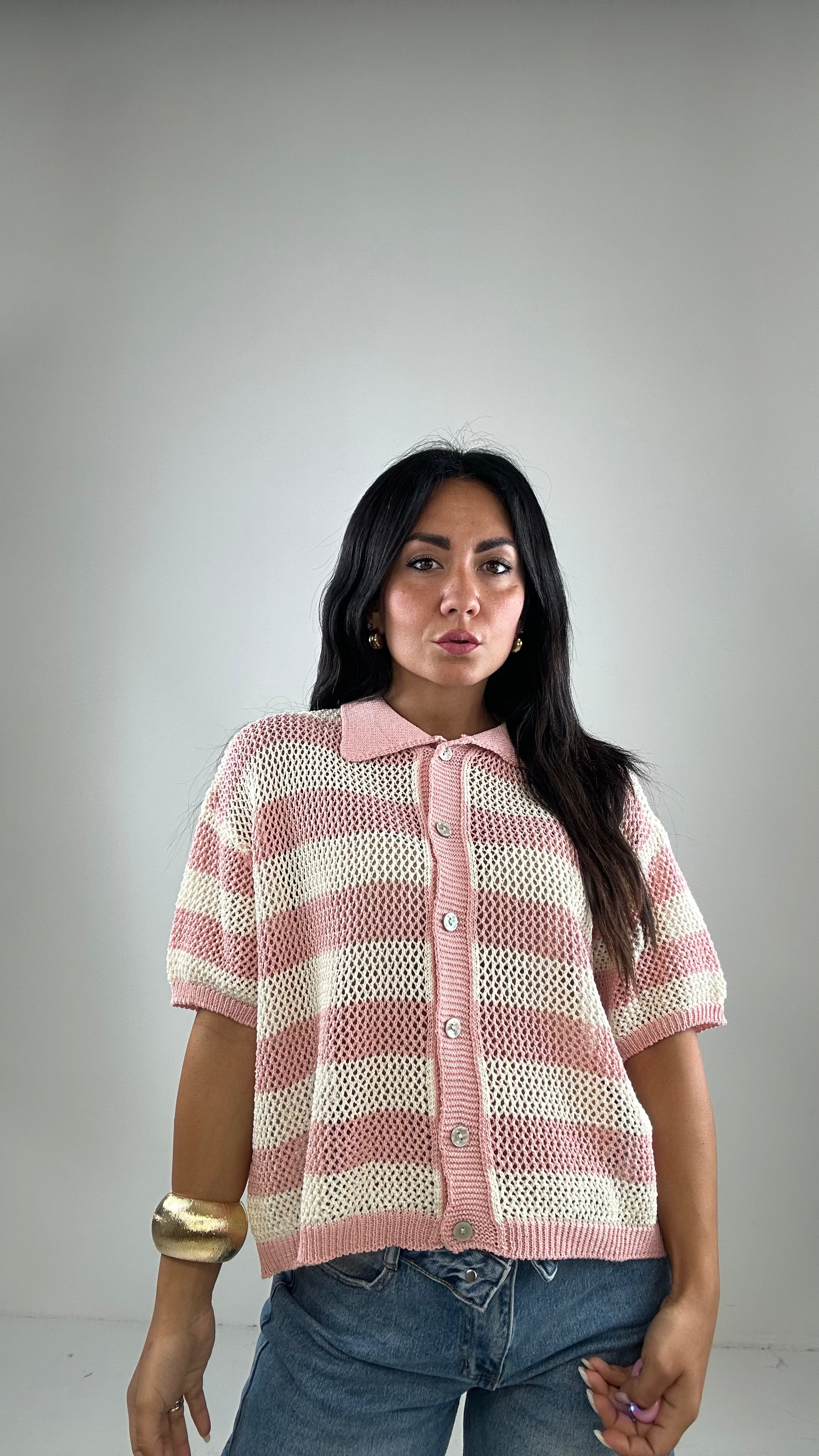 Polo TRAFORO A RIGHE - ROSA
