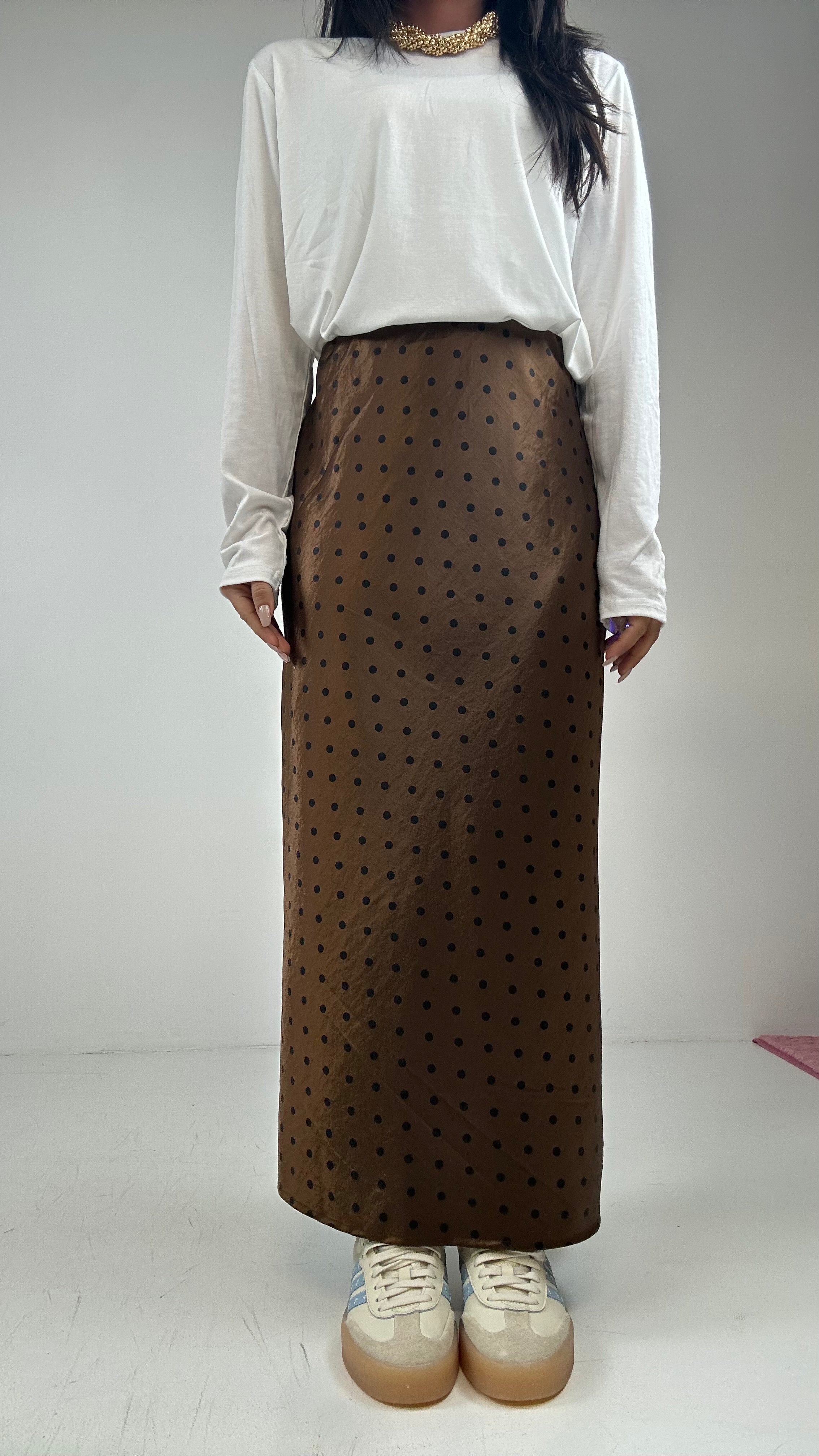 Gonna SATIN POIS - MARRONE