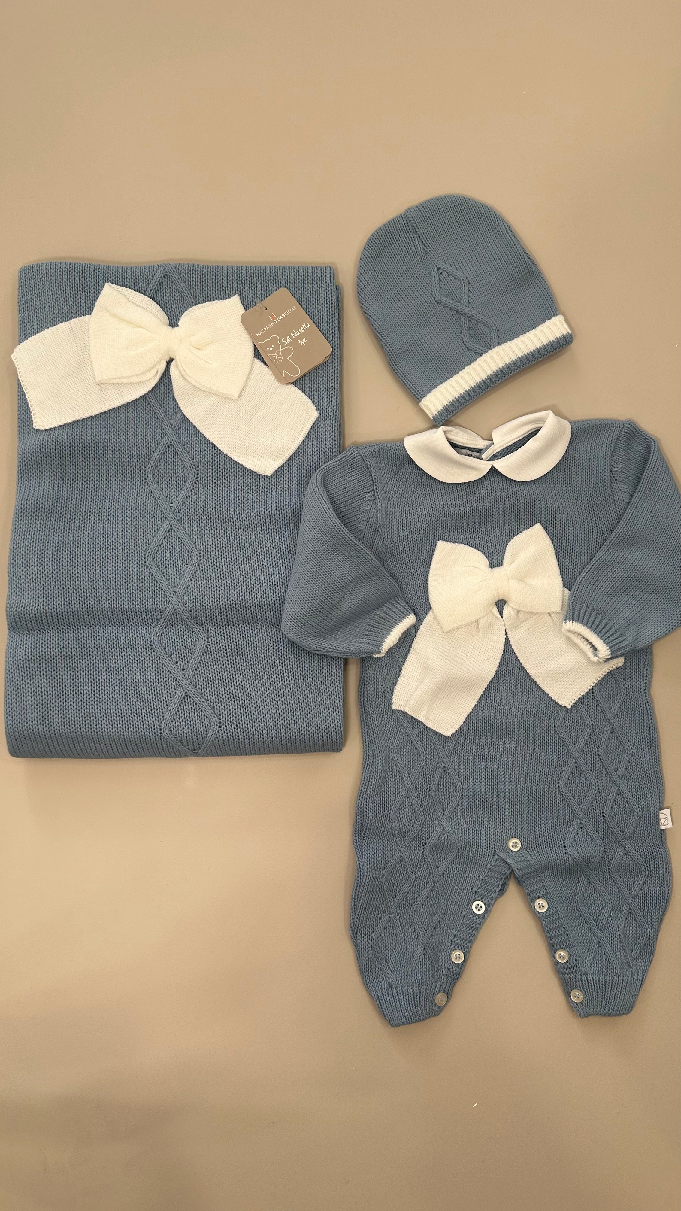 Set NASCITA TRECCIA CON FIOCCO - AZZURRO