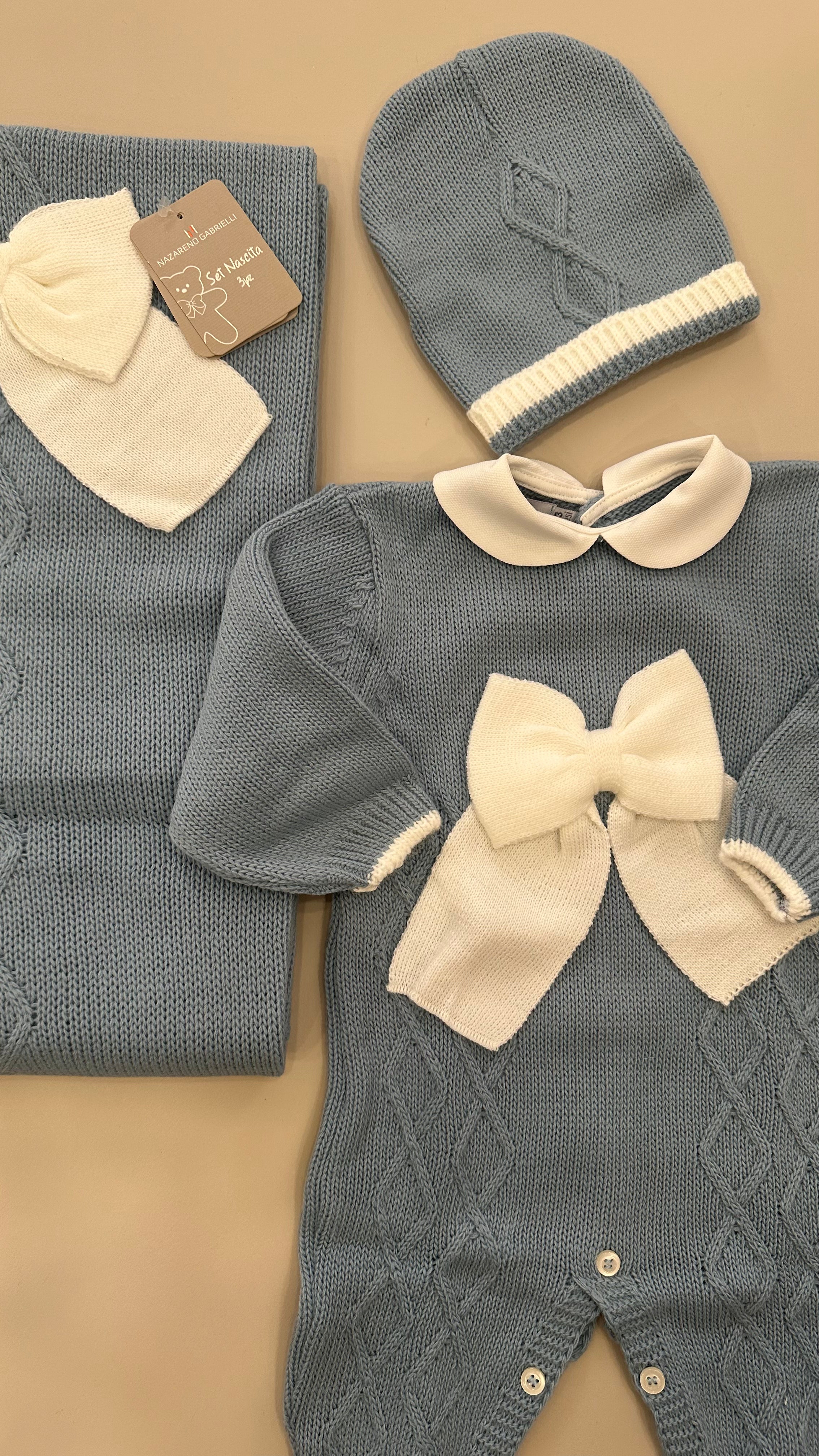 Set NASCITA TRECCIA CON FIOCCO - AZZURRO