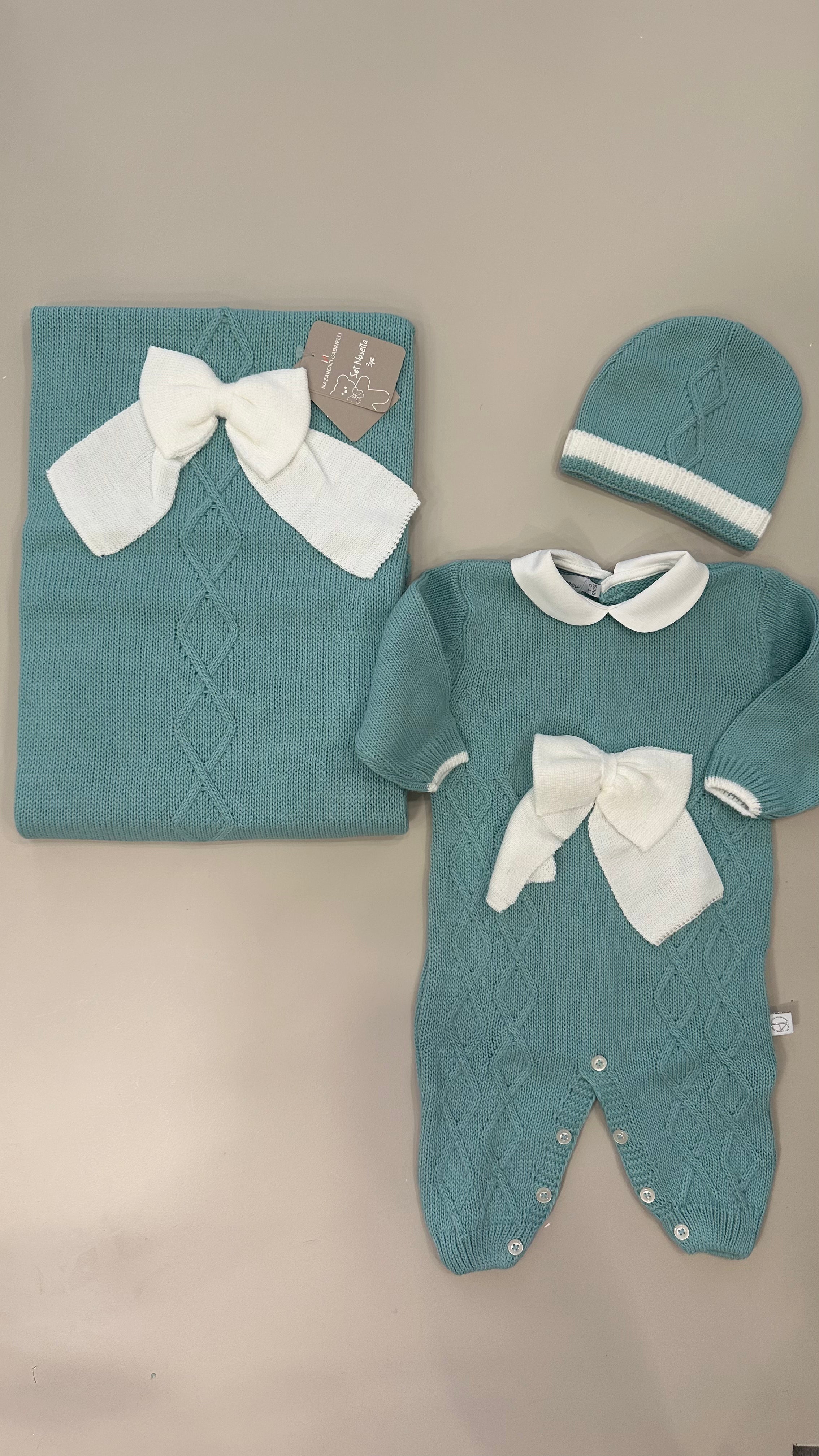 Set NASCITA TRECCIA CON FIOCCO - VERDE
