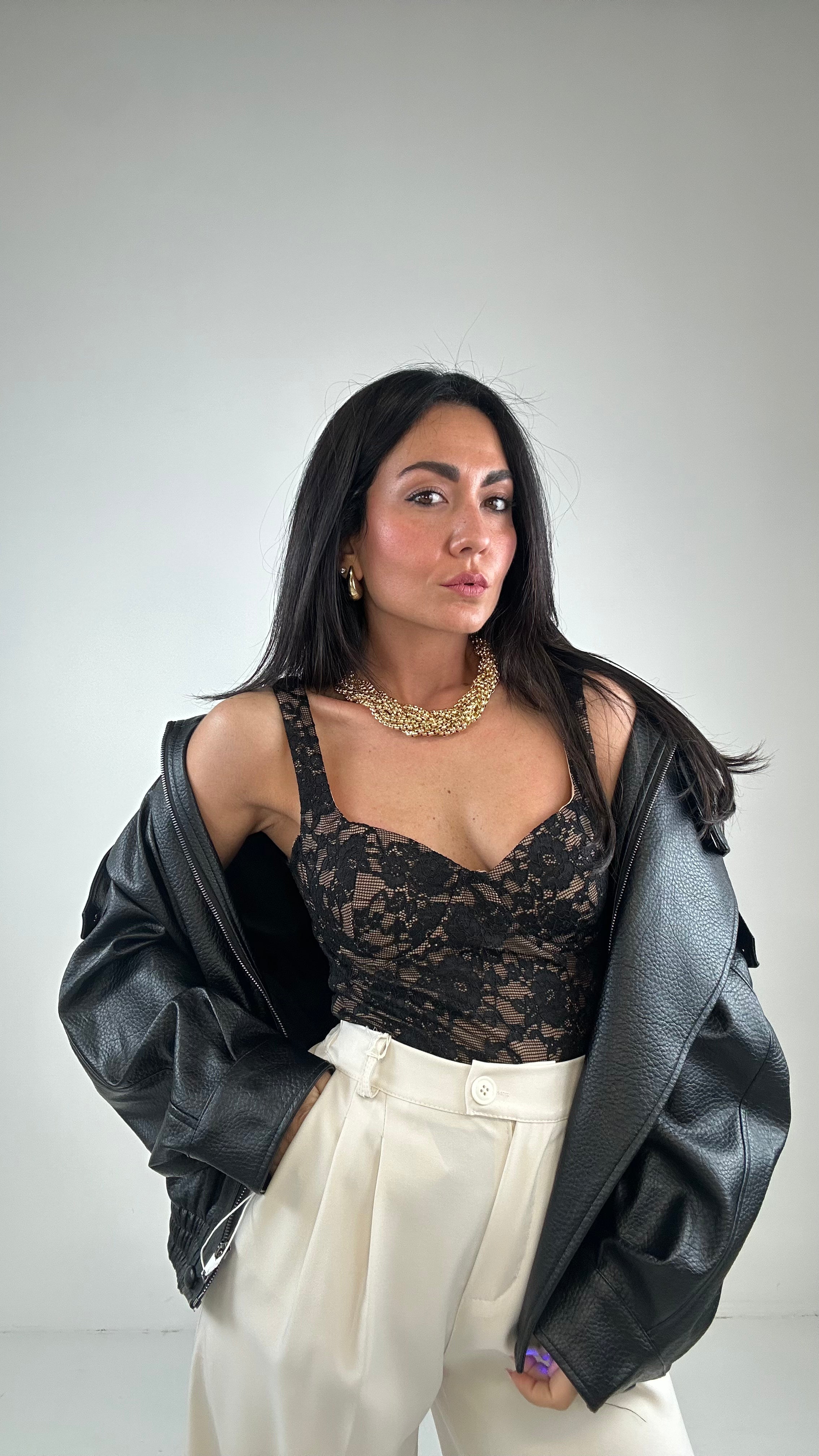 Body IN PIZZO E COPPA - NERO
