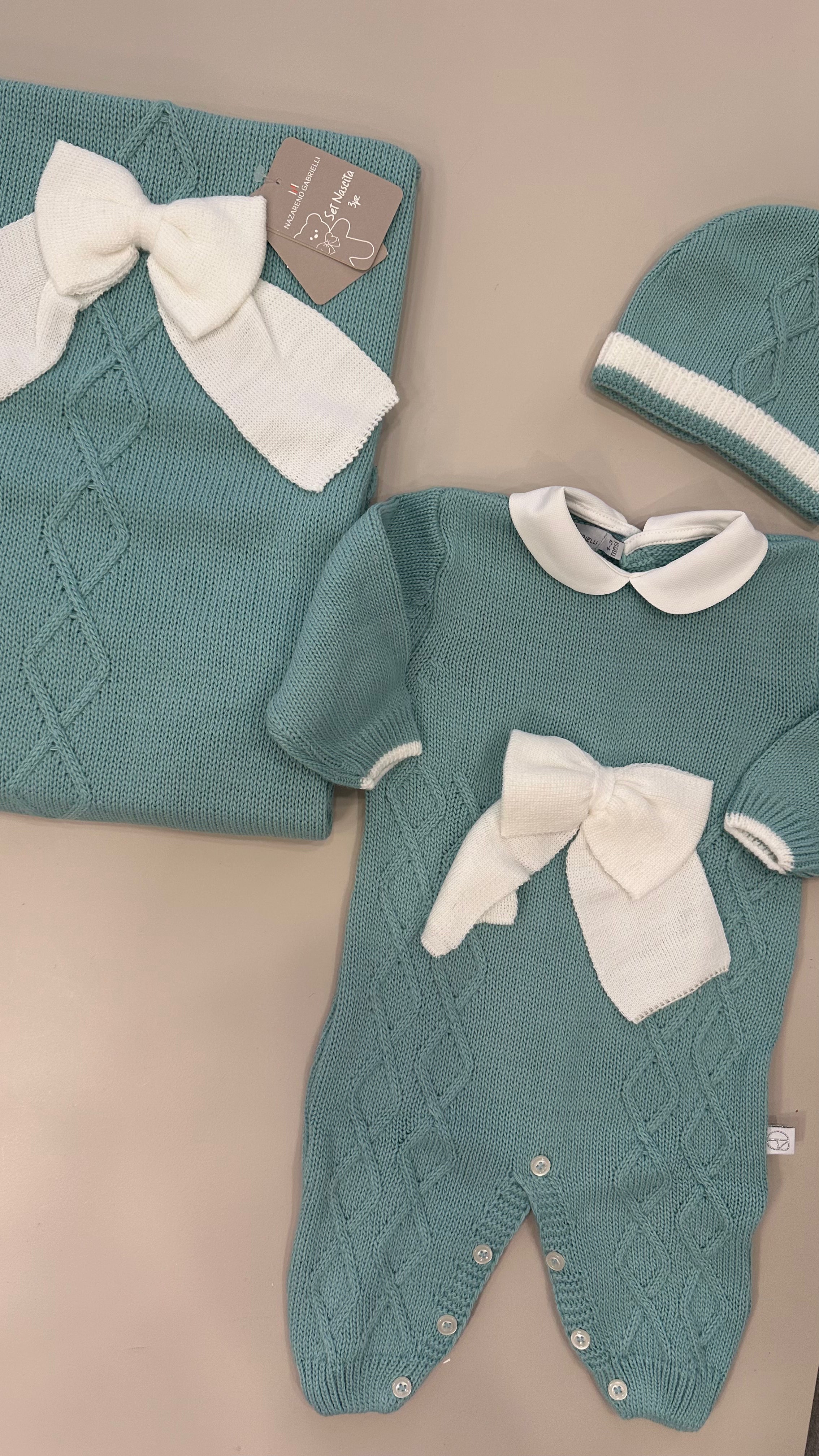 Set NASCITA TRECCIA CON FIOCCO - VERDE