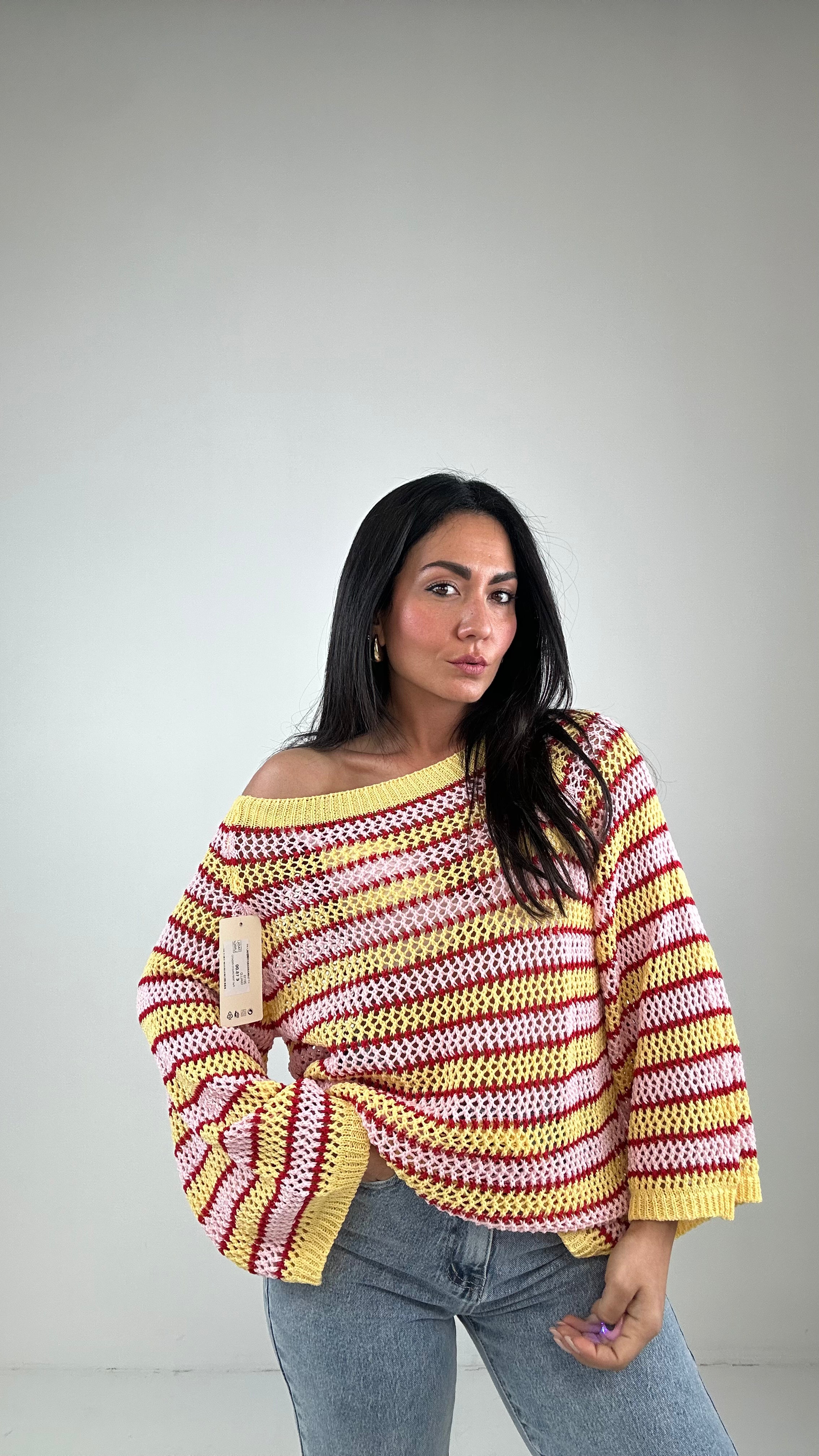 Pull TRAFORATO RIGATO - GIALLO