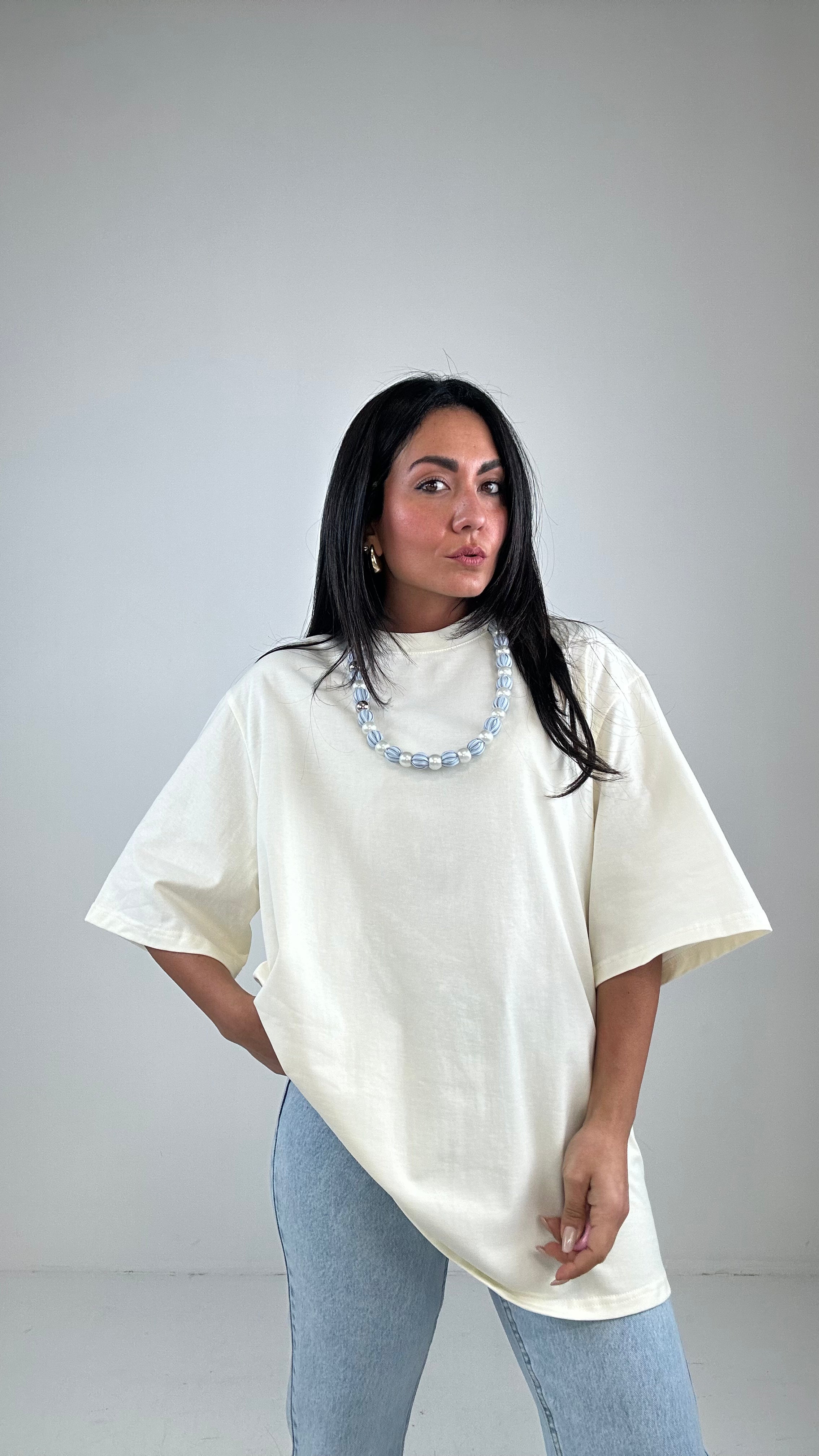 T-shirt CON COLLANA - PANNA